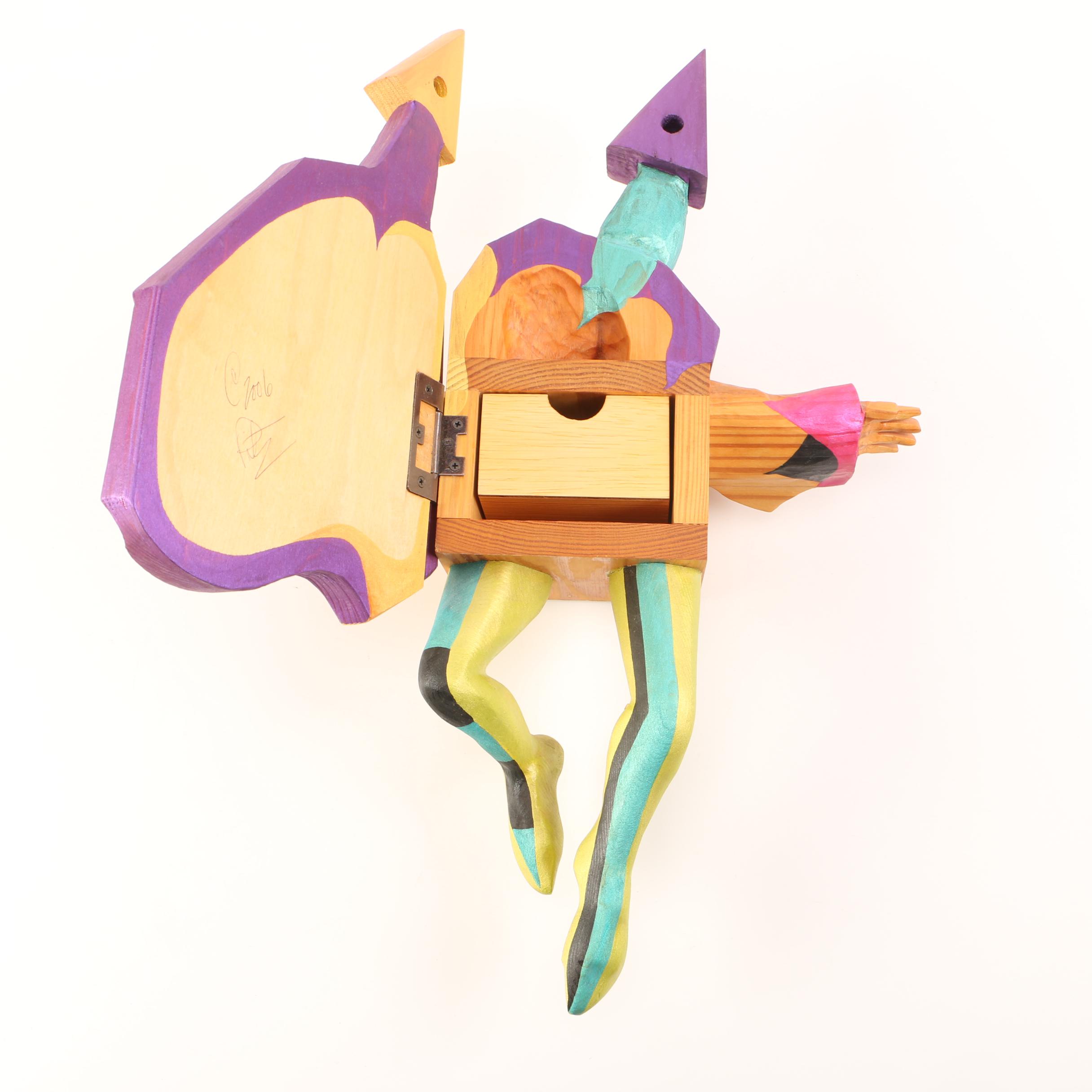 Pitz Studio 2006 Carved Wooden Jester Wall Decor With Inner Compartment