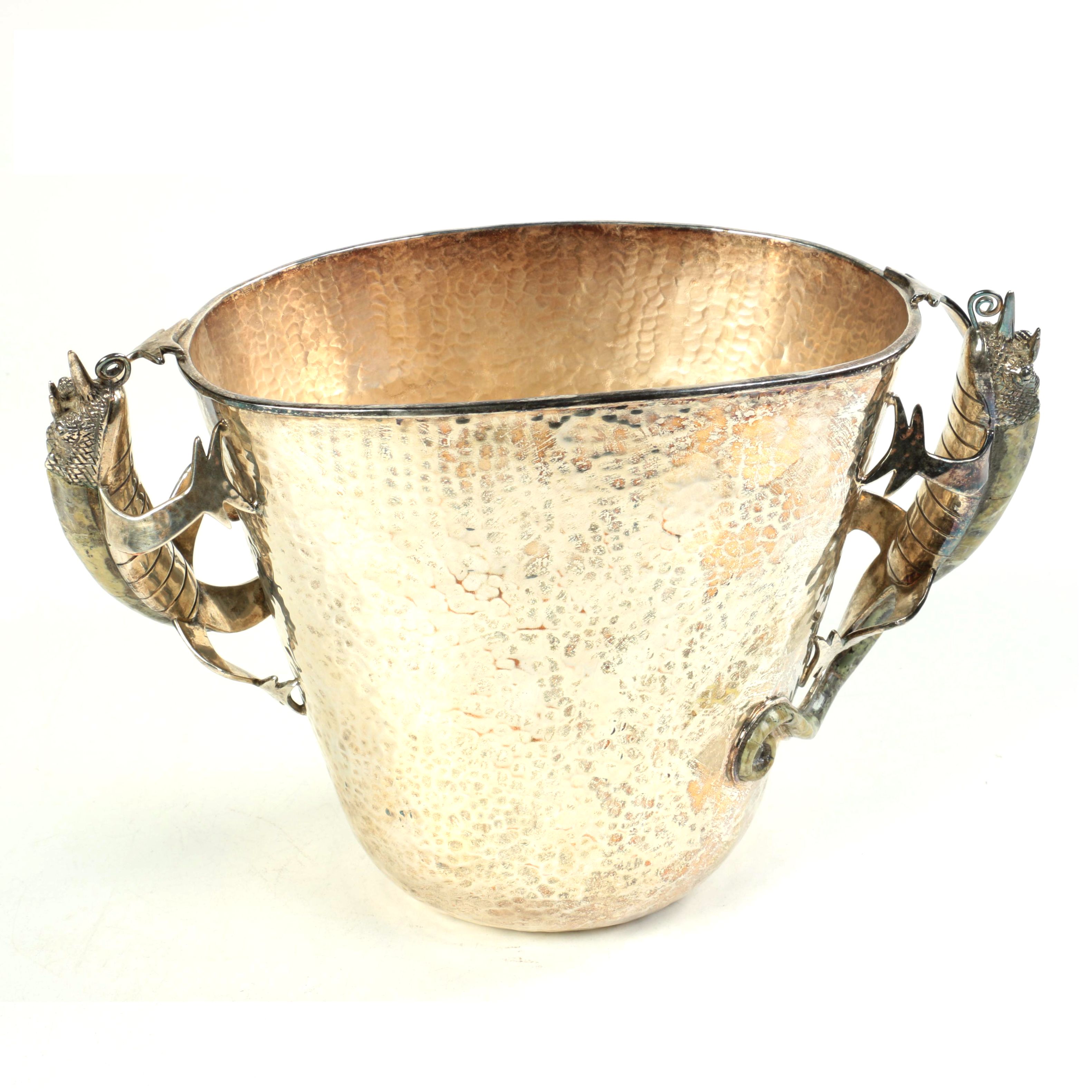 Mexican Hand-Hammered Silver Plate "Chameleon" Ice Bucket