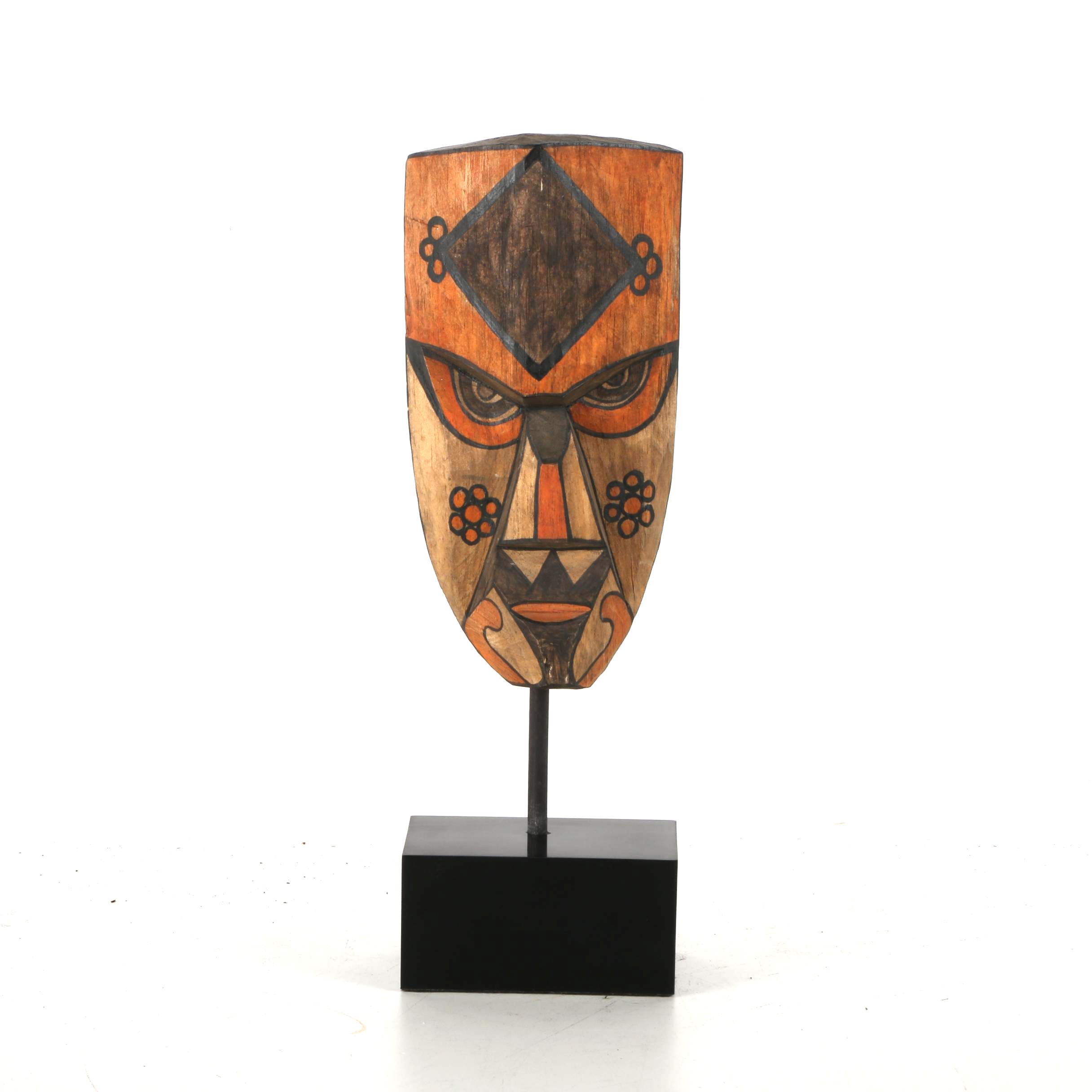 Fijian-Inspired Carved Wooden Mask