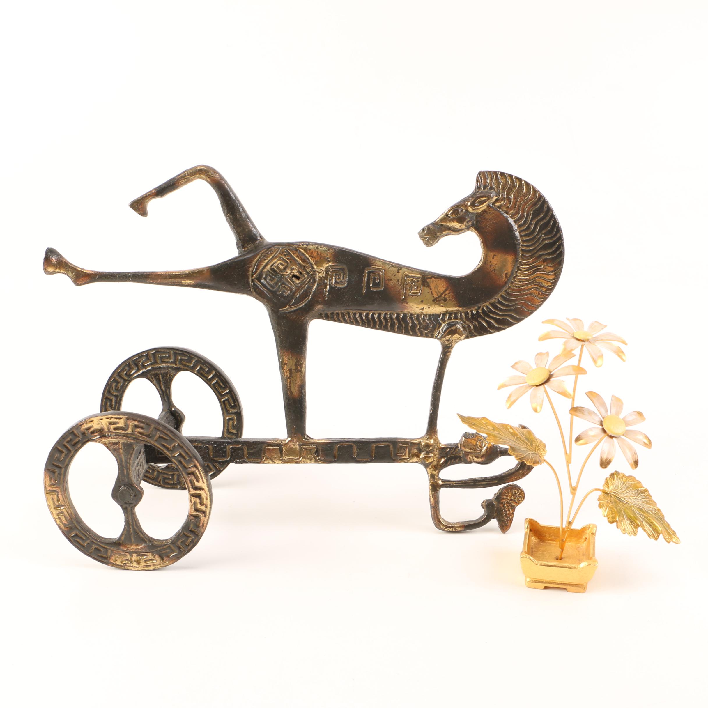 Original Frederick Weinberg Etruscan Chariot + Brass Flowers