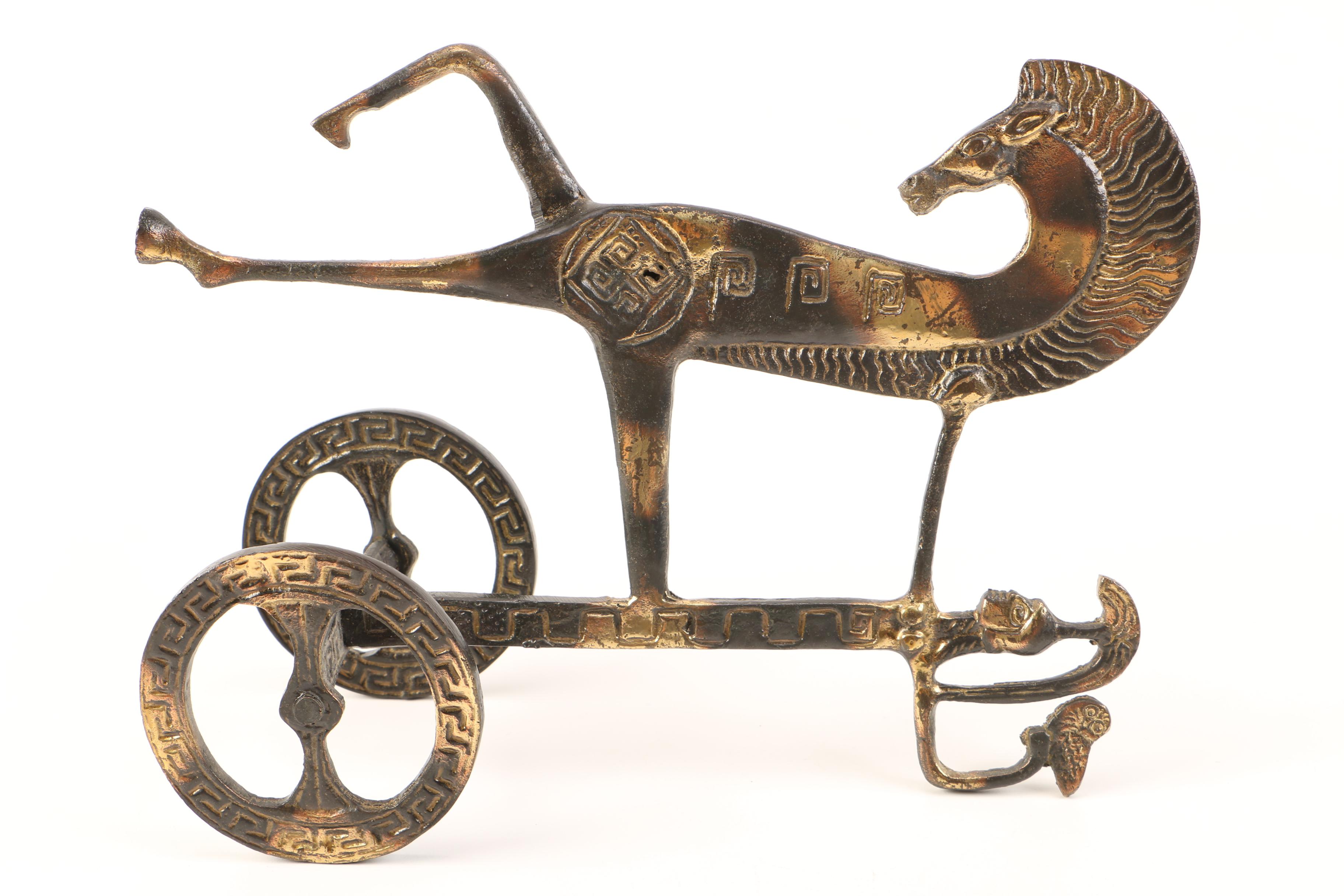 Original Frederick Weinberg Etruscan Chariot + Brass Flowers
