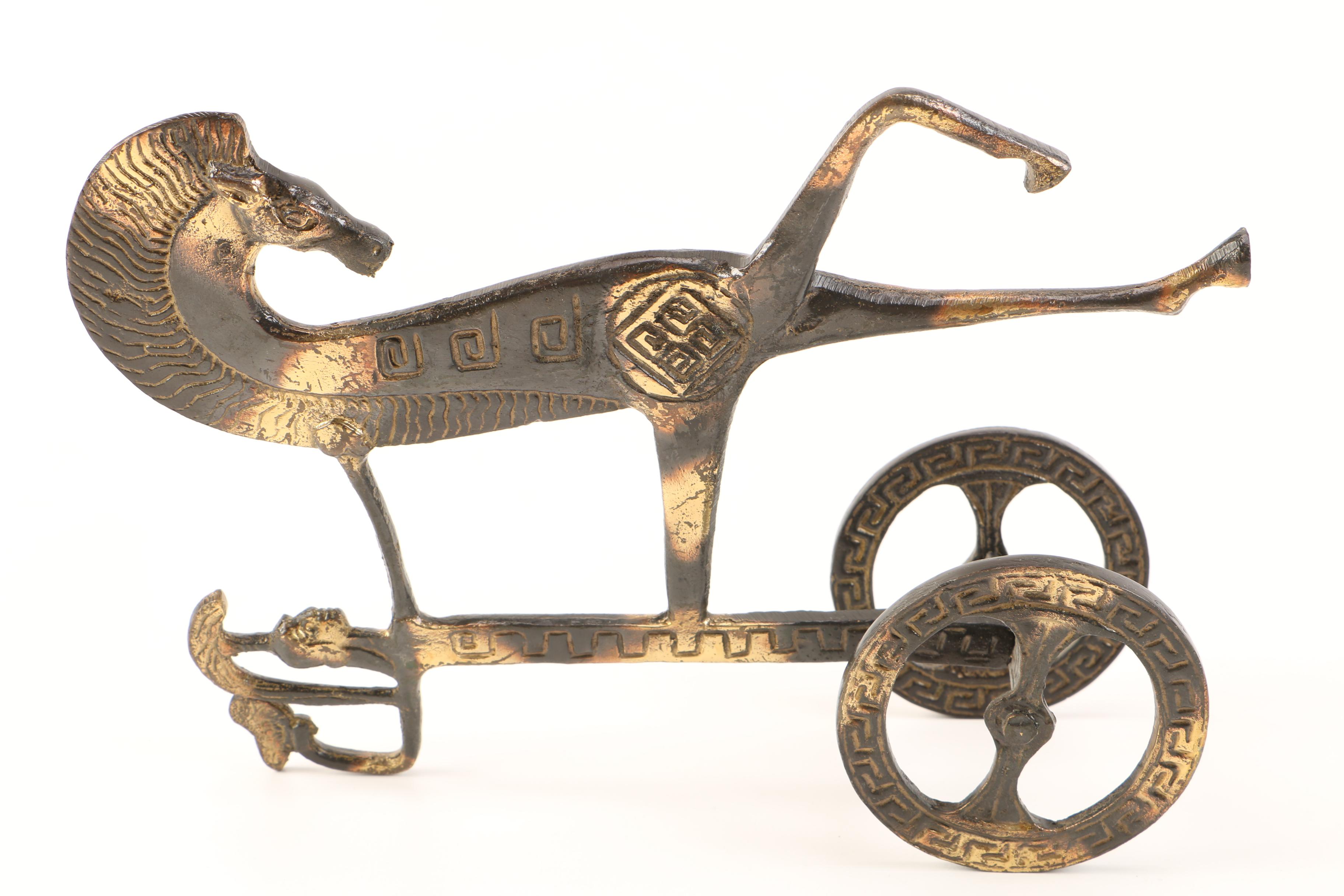 Original Frederick Weinberg Etruscan Chariot + Brass Flowers