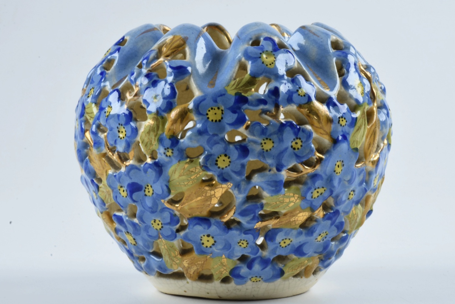 19th-Century Fischer J. Reticulated Ceramic Floral Vase