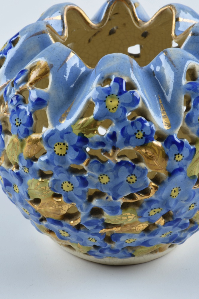 19th-Century Fischer J. Reticulated Ceramic Floral Vase