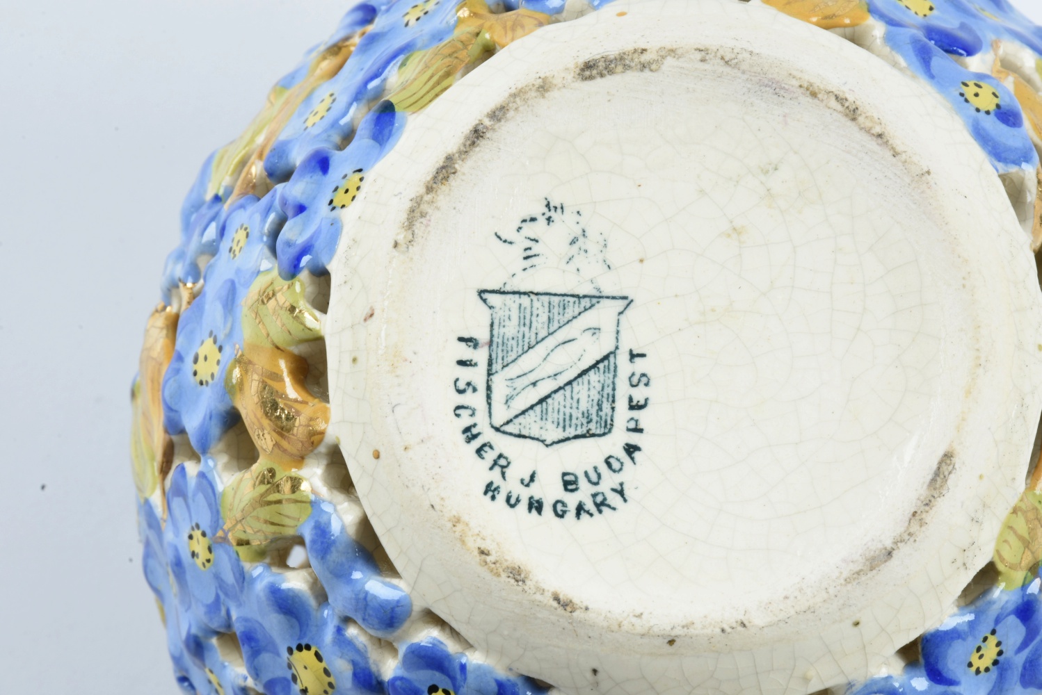 19th-Century Fischer J. Reticulated Ceramic Floral Vase