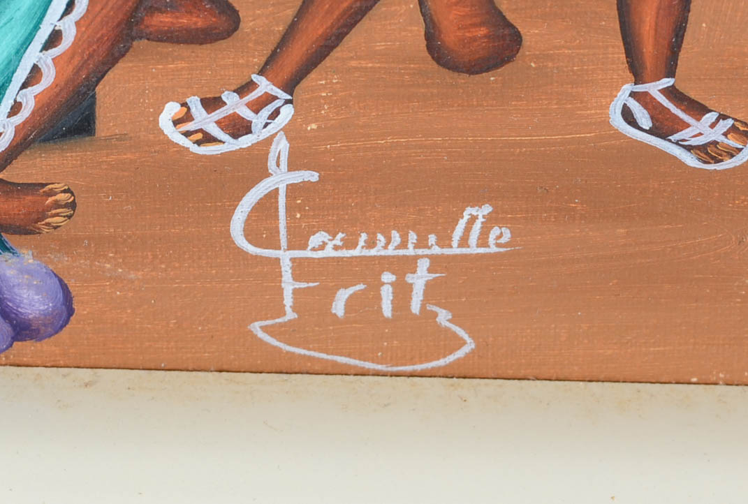 Camille Fritz Original Haitian Tempera Folk Art Painting on Canvas Board