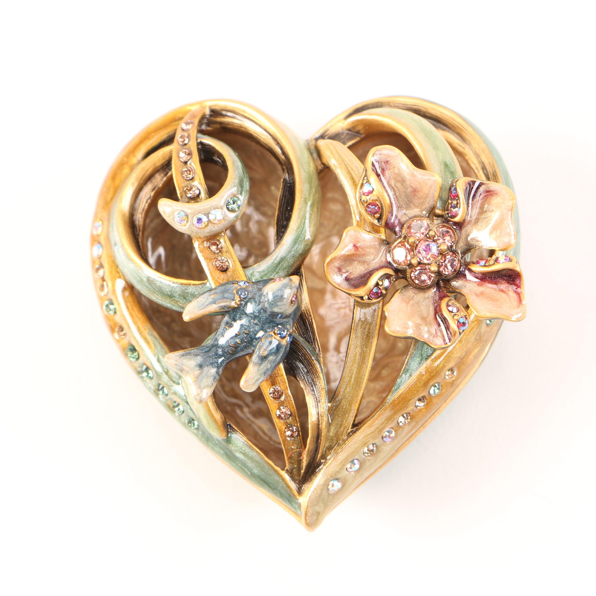 Jay Strongwater Bluebird and Flower Trinket Box
