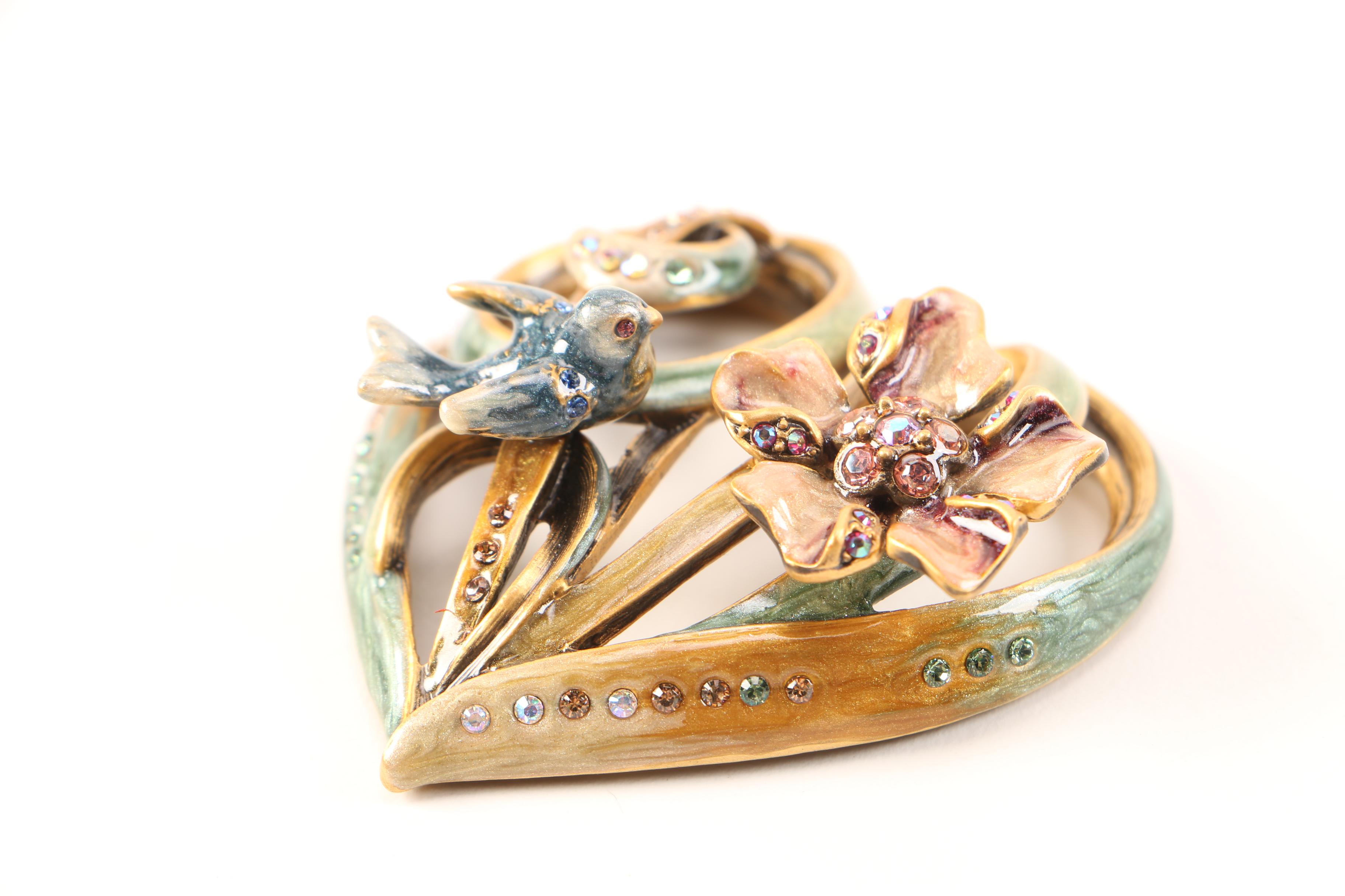 Jay Strongwater Bluebird and Flower Trinket Box