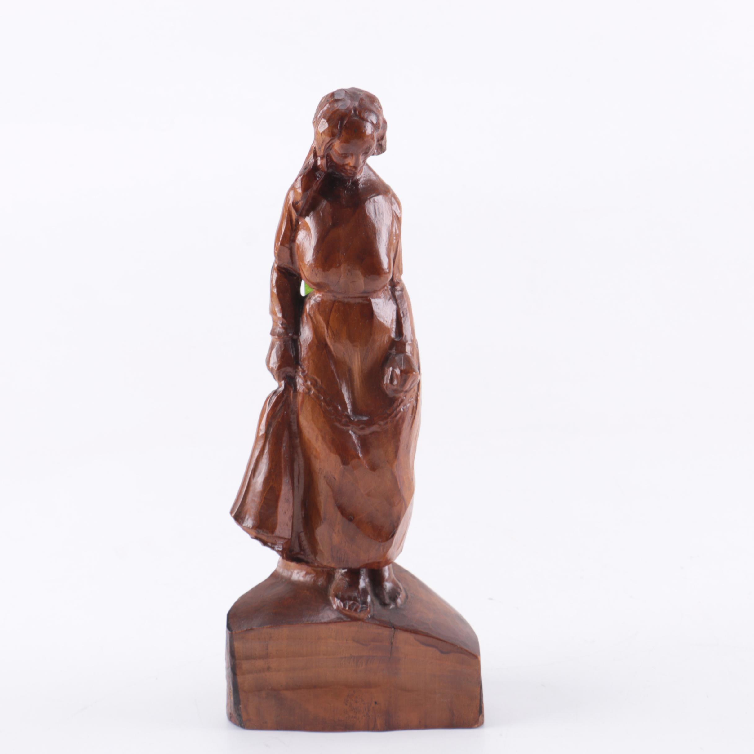 N.A. Sandin Wood Carving of a Woman and a Carved Cup