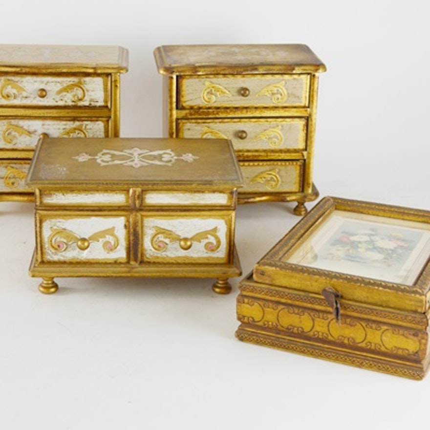 Four Vintage Jewelry Dresser Boxes