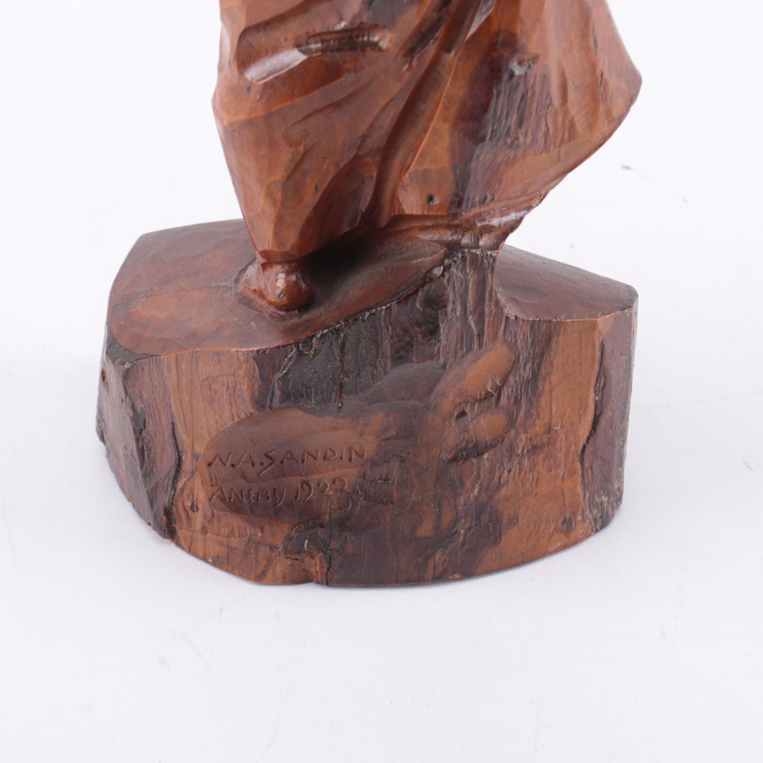 N.A. Sandin Wood Carving of a Woman and a Carved Cup