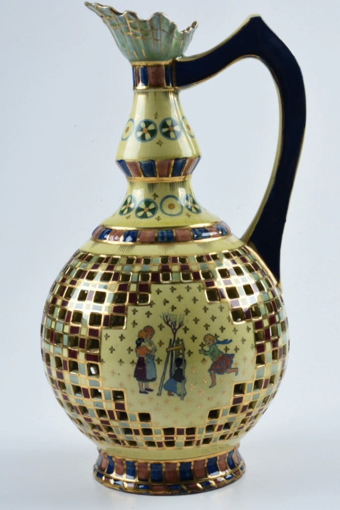 Late 19th-Century Emil Fischer Reticulated Ceramic Ewer