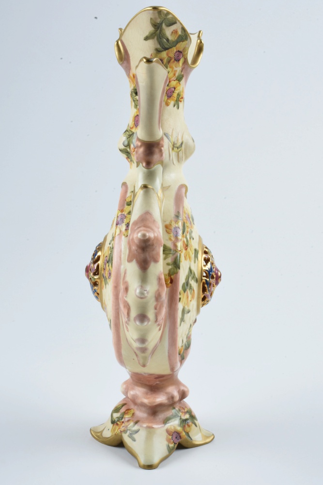 19th-Century Fischer J. Hand Painted Ceramic Ewer