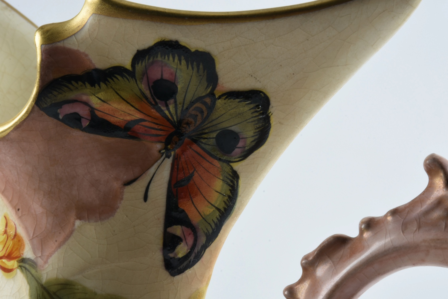 19th-Century Fischer J. Hand Painted Ceramic Ewer