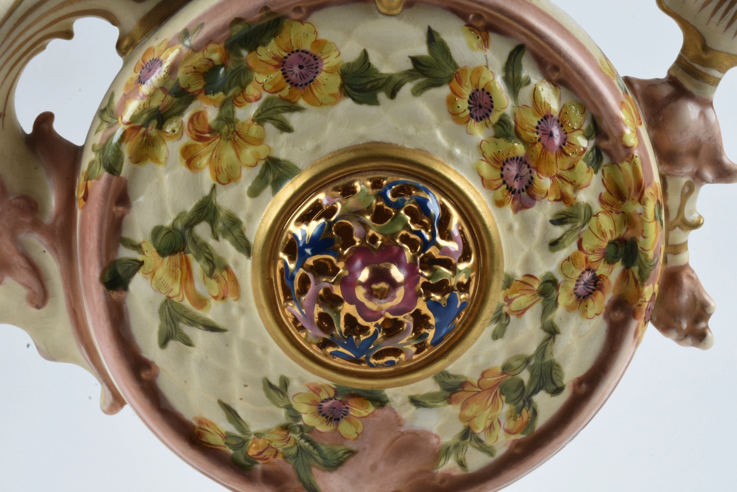 19th-Century Fischer J. Hand Painted Ceramic Ewer