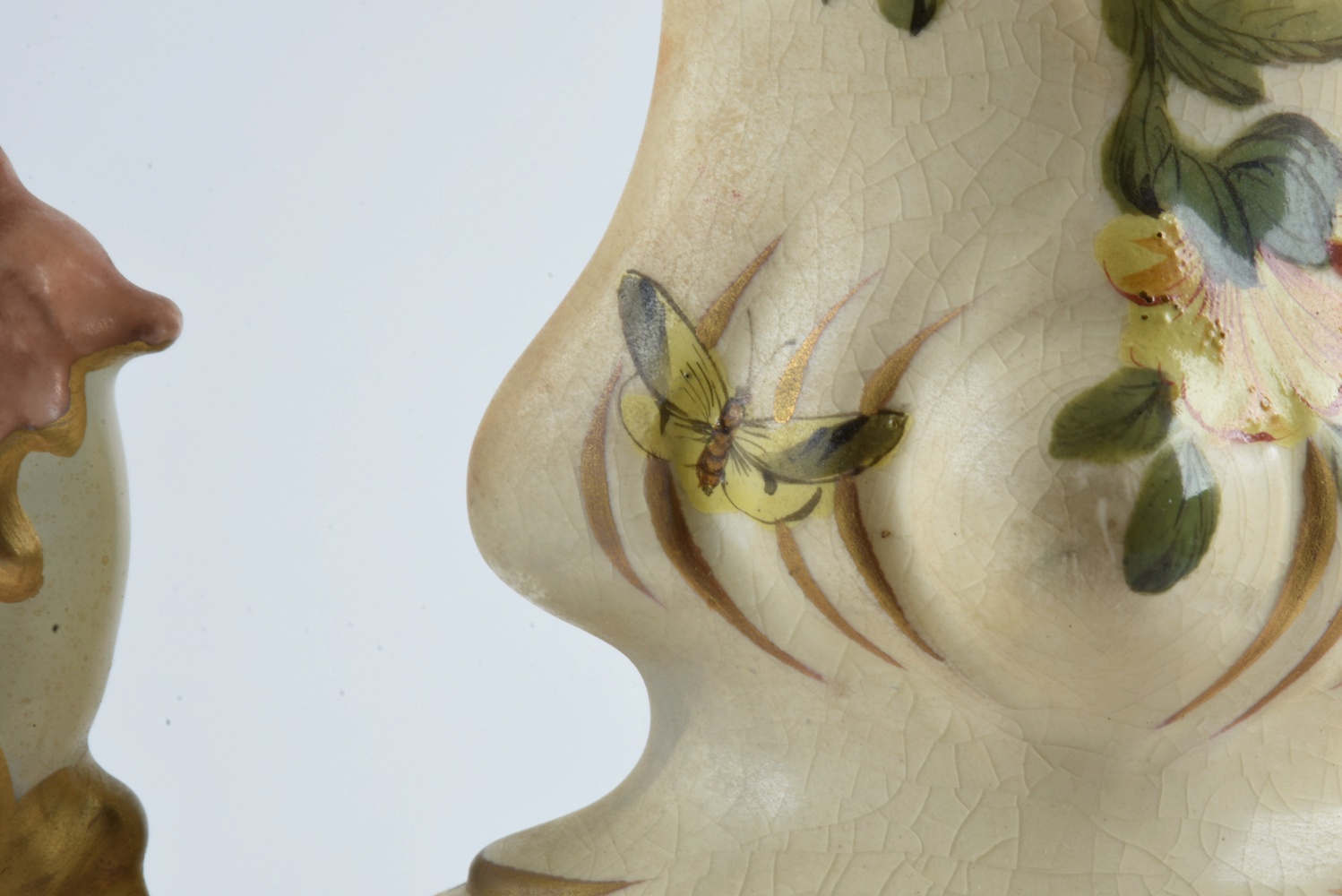 19th-Century Fischer J. Hand Painted Ceramic Ewer