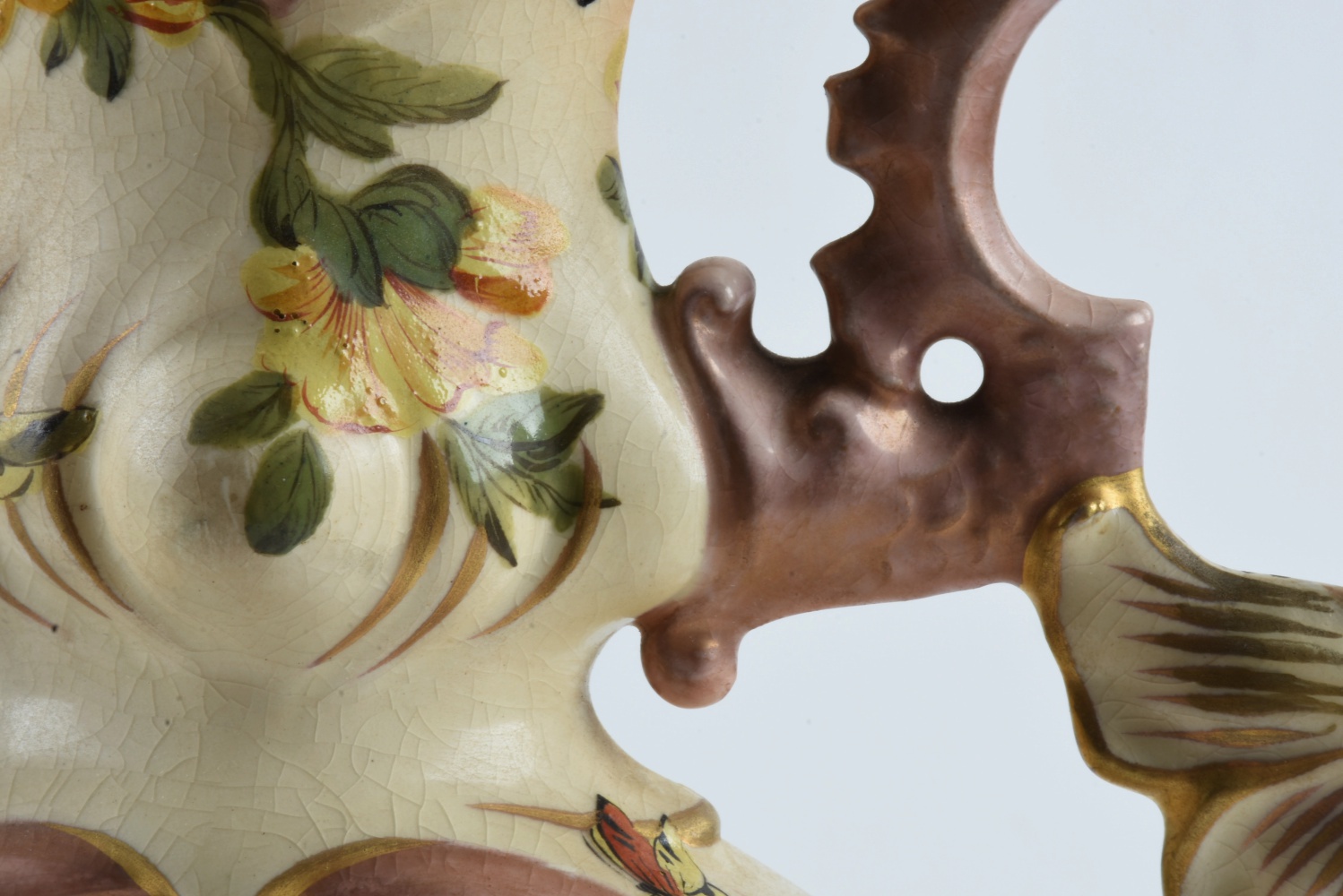 19th-Century Fischer J. Hand Painted Ceramic Ewer