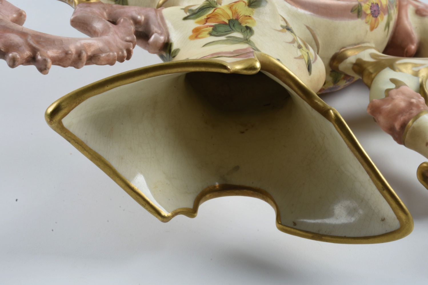 19th-Century Fischer J. Hand Painted Ceramic Ewer