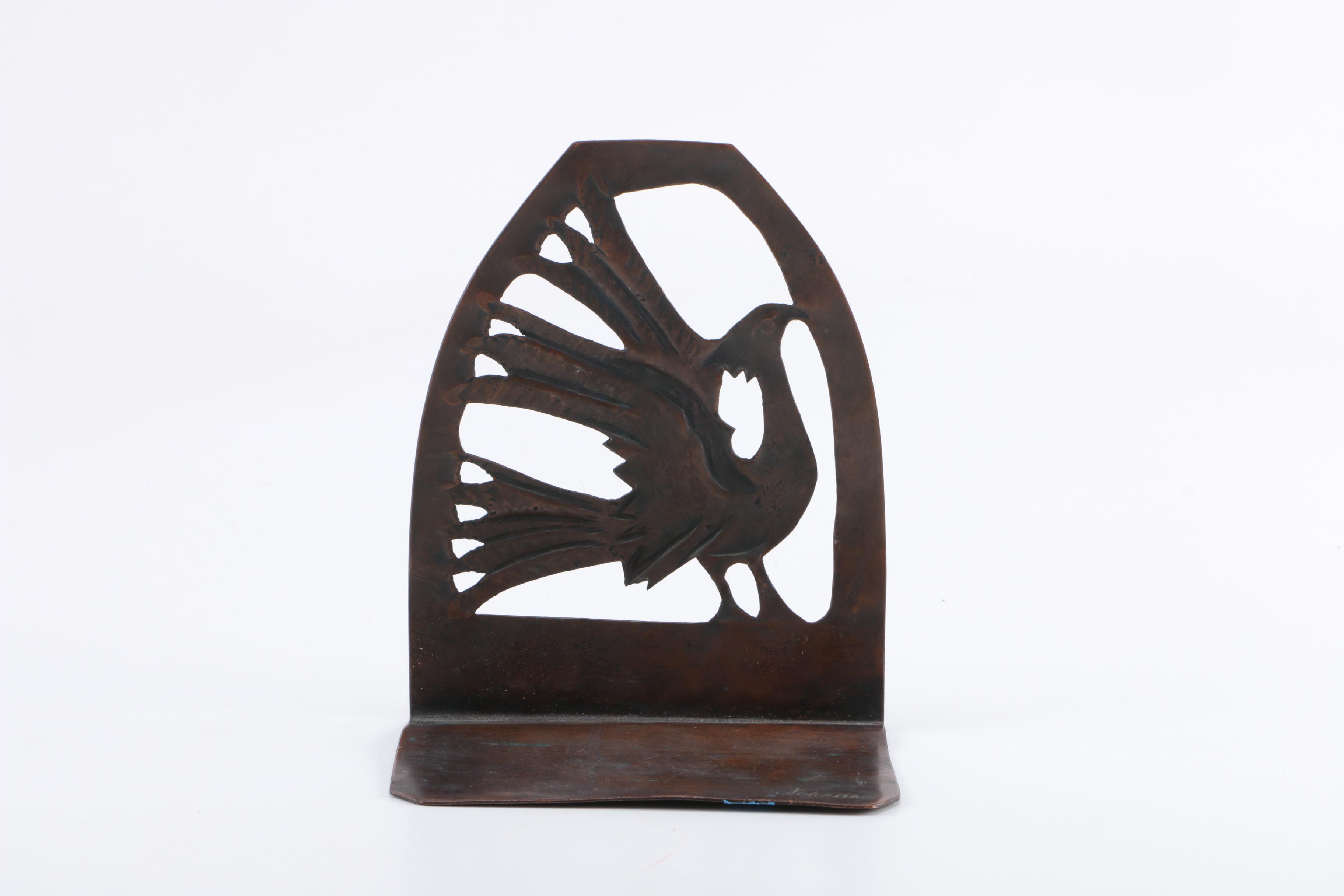 Bird-Themed Decorations Including Copper Nekras Bookend