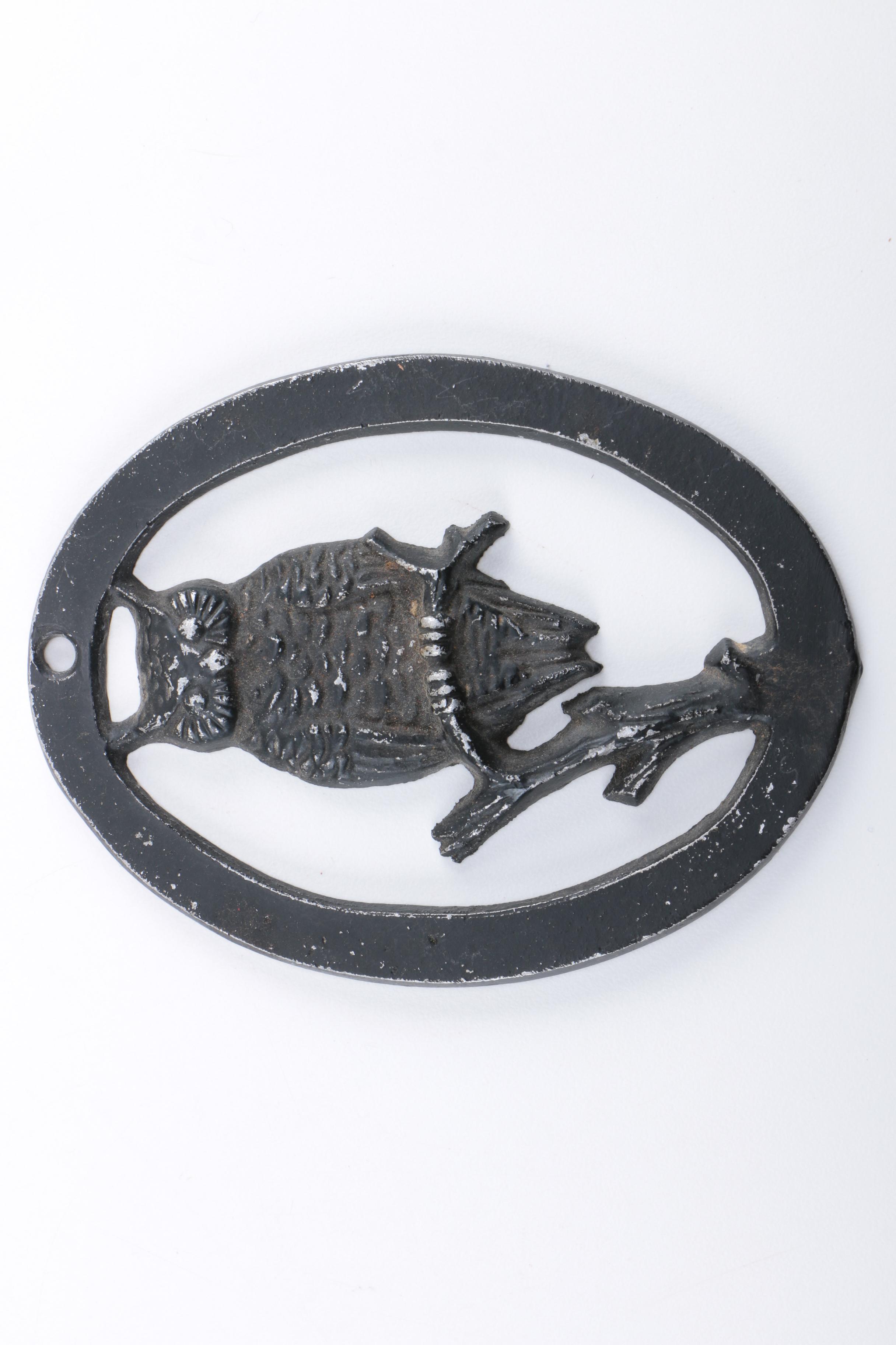 Bird-Themed Decorations Including Copper Nekras Bookend