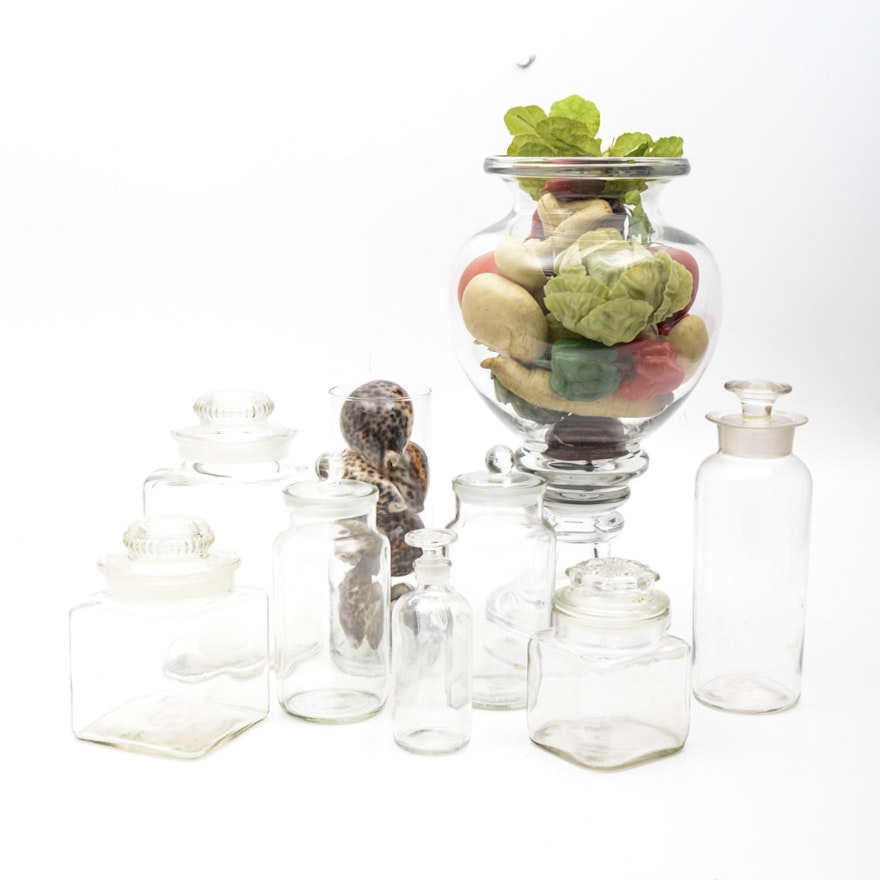 Vintage Glass Vessels with Decorative Fillers