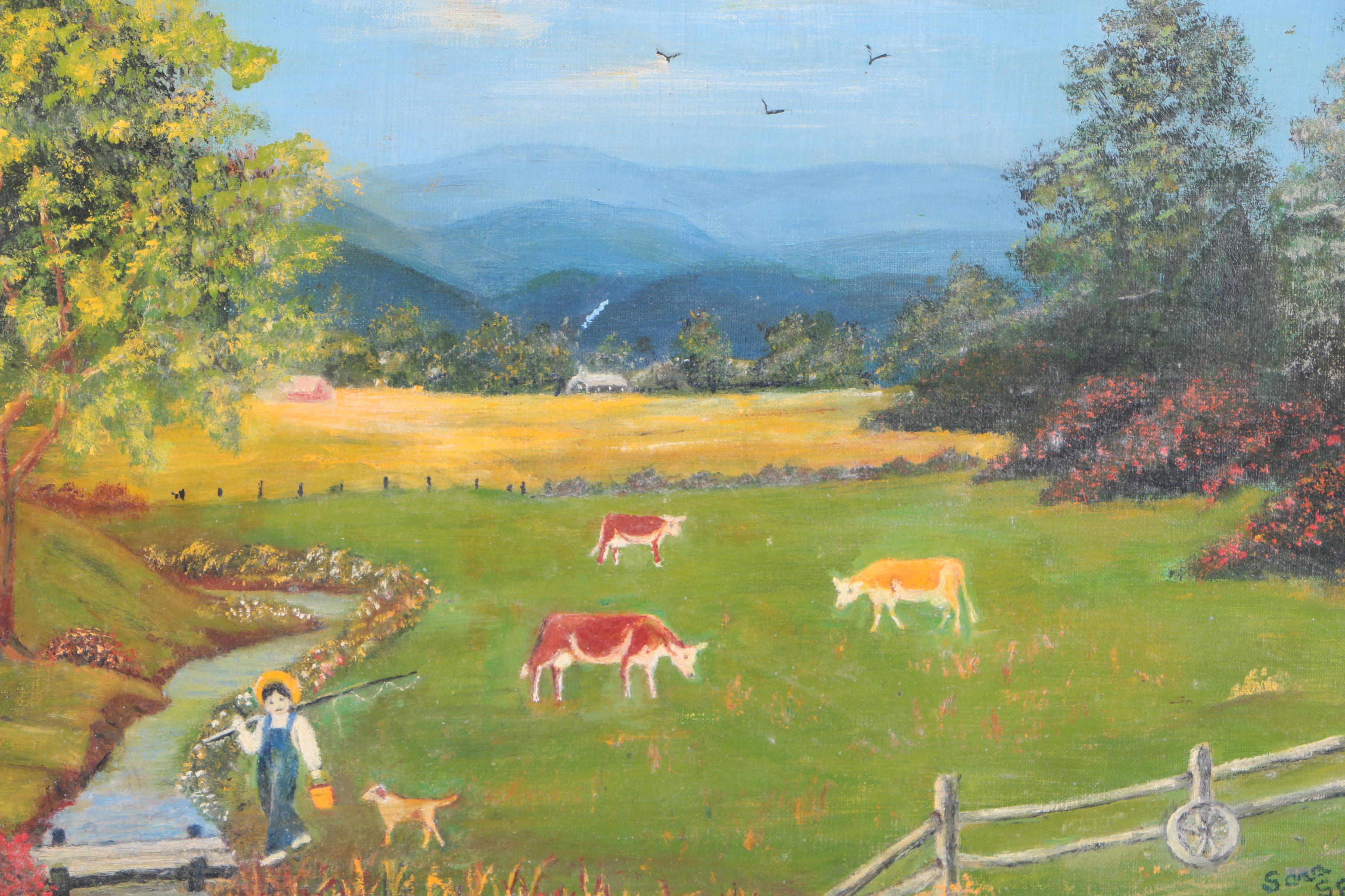 Sara Springer Oil on Board Pastoral Painting