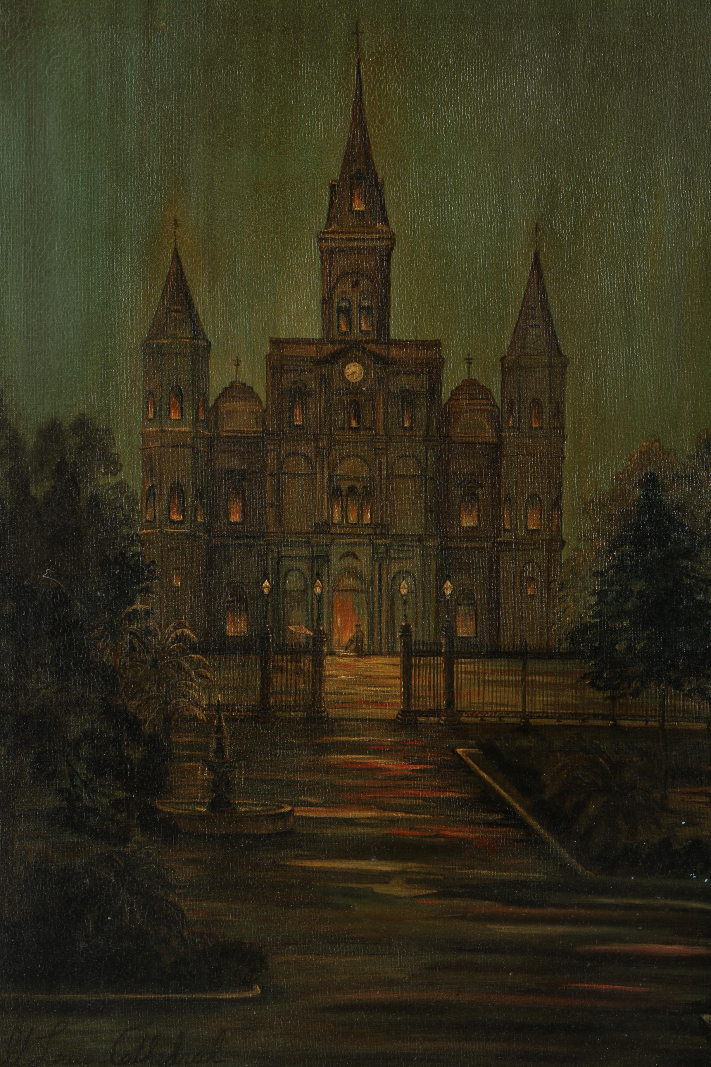 Oil on Canvas Painting of St. Louis Cathedral in New Orleans