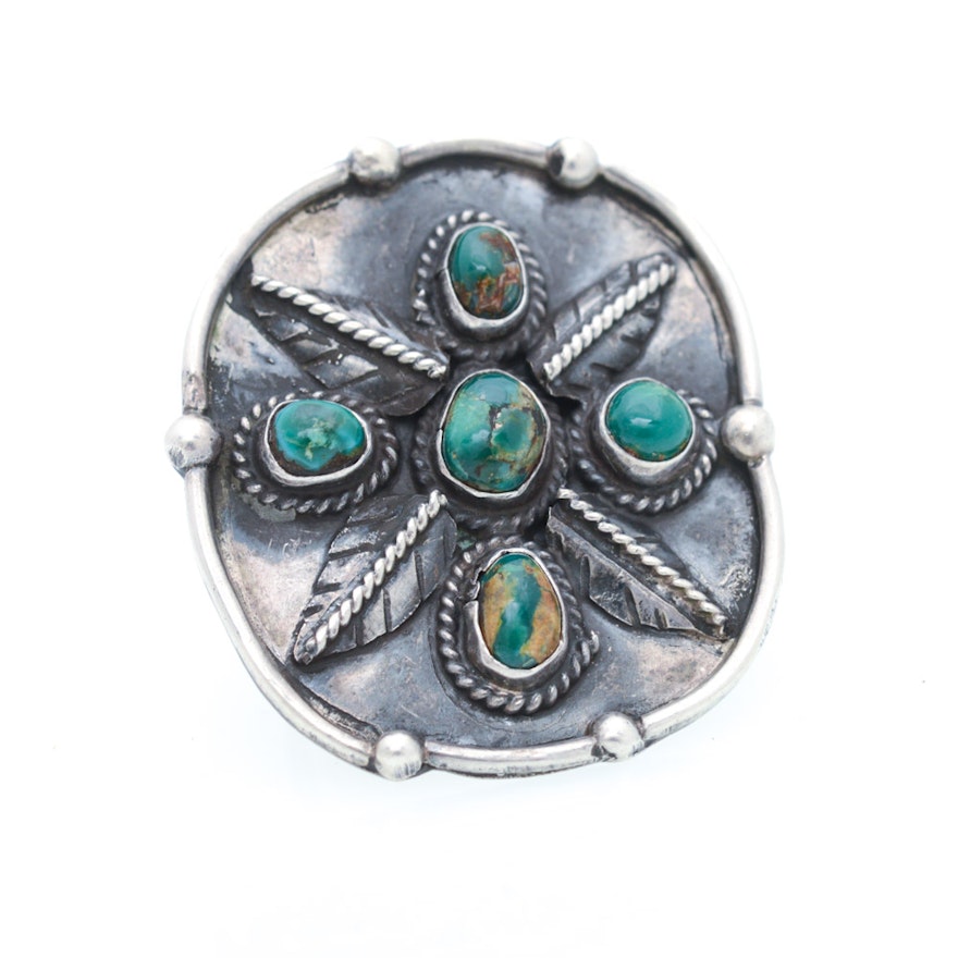 Vintage Native American Style Sterling Silver Turquoise Ring