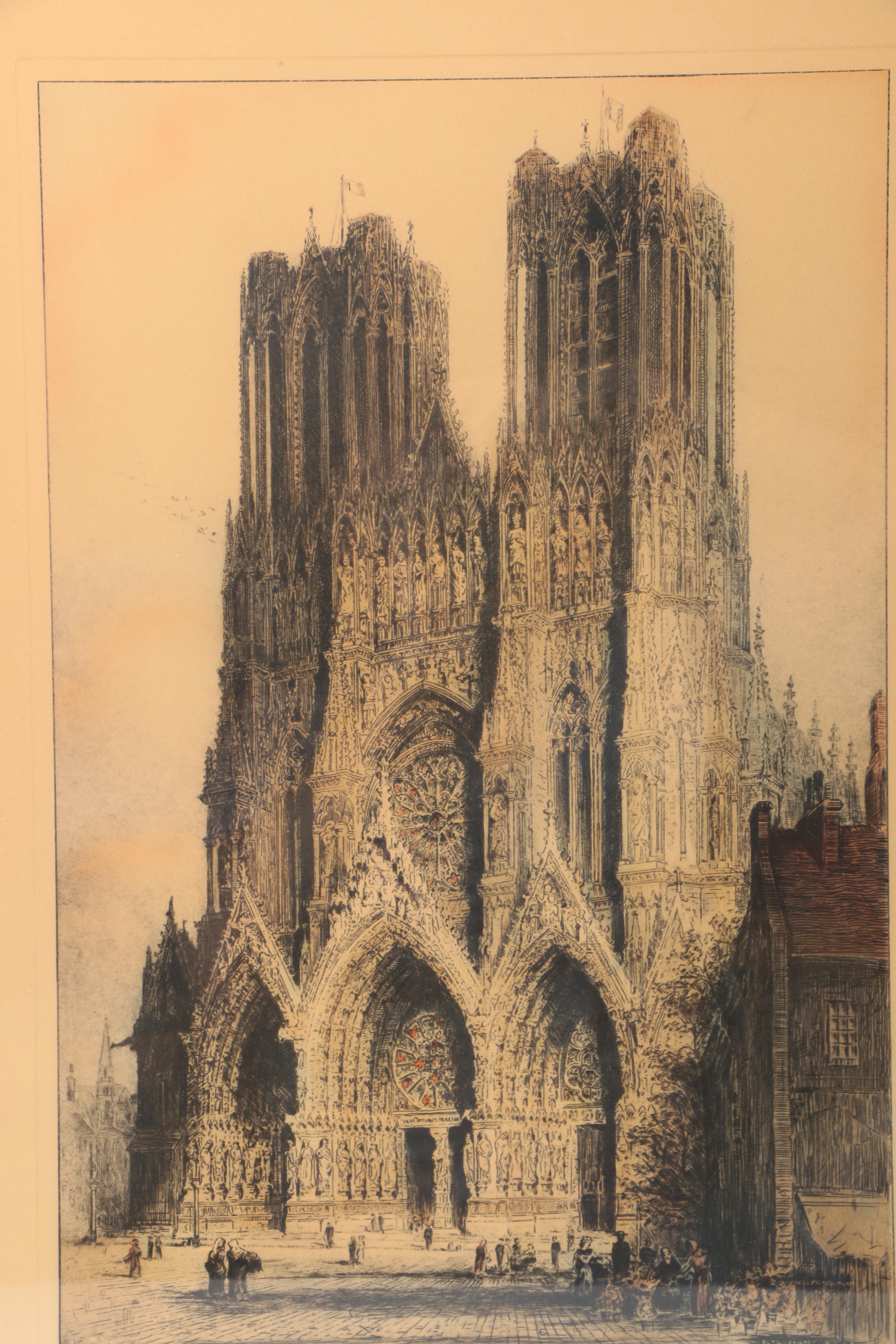 Reproduction Print After James Alphege Brewer's "Rheims Cathedral (West Front)"