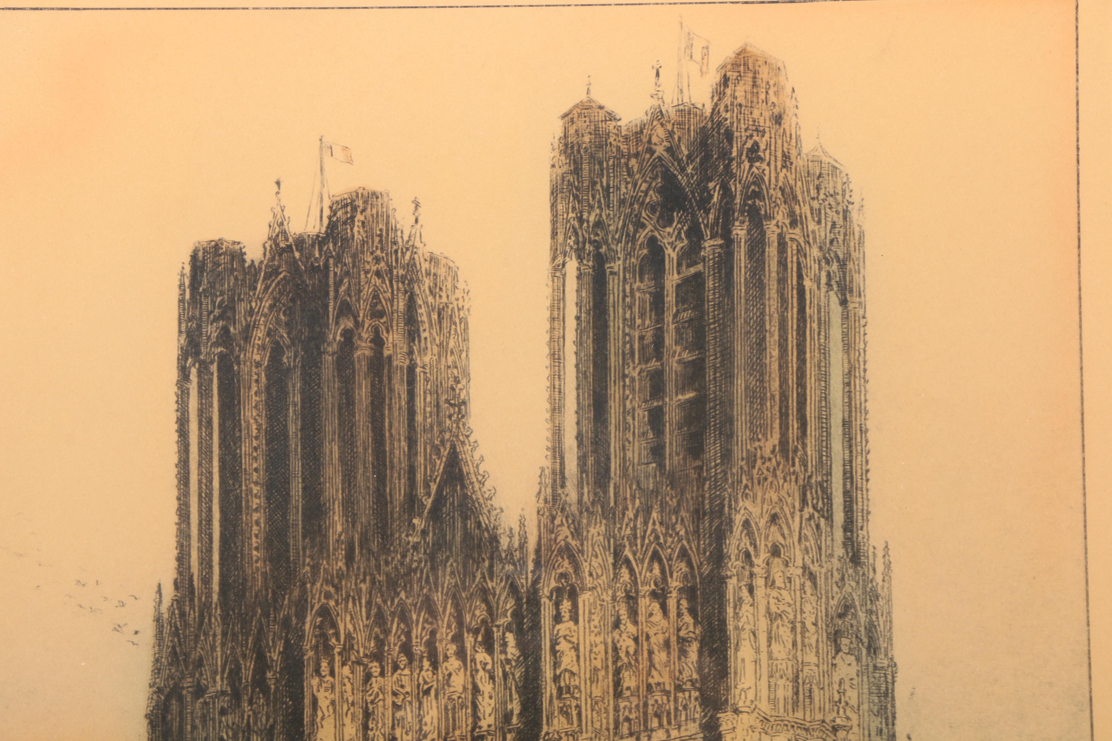Reproduction Print After James Alphege Brewer's "Rheims Cathedral (West Front)"