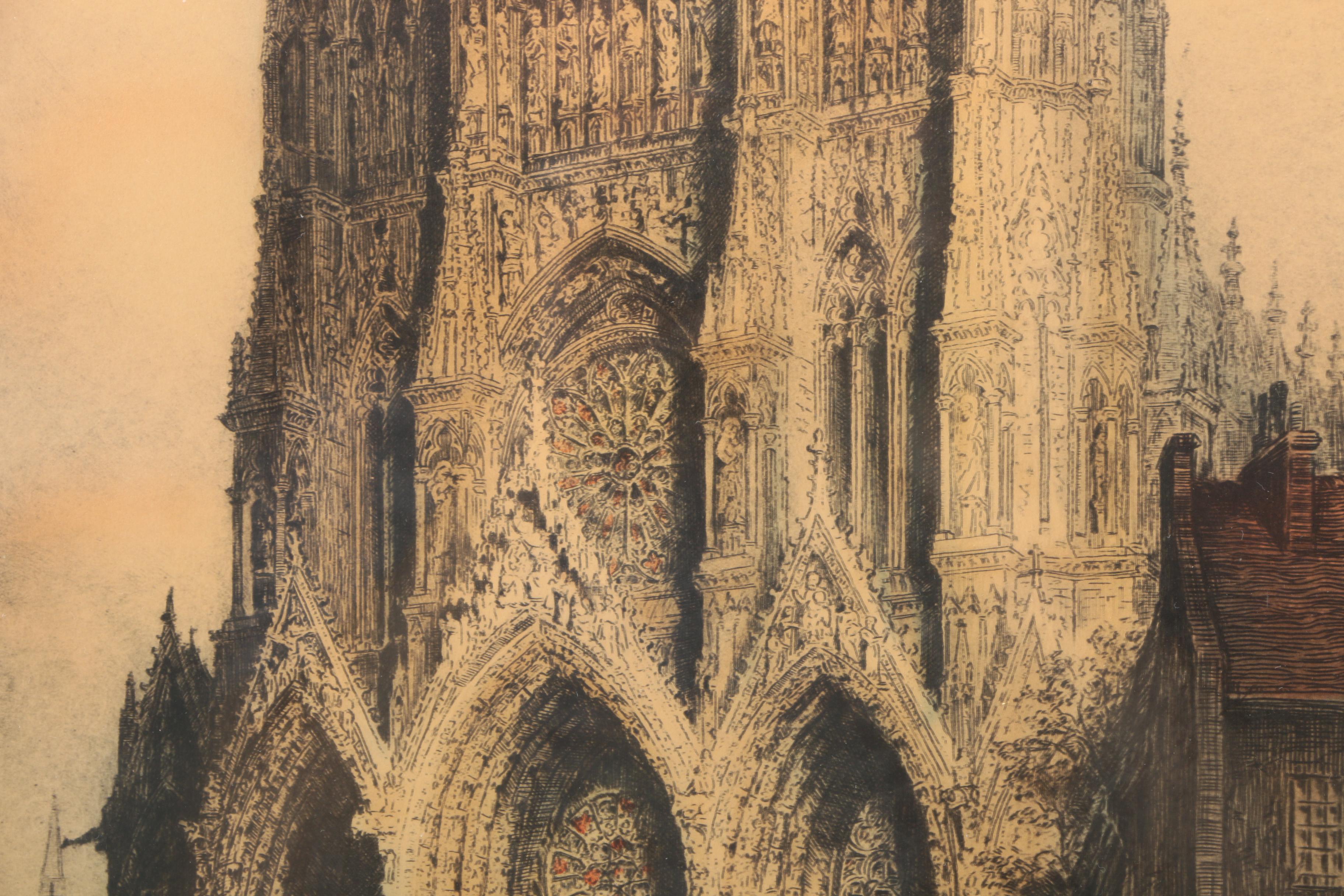 Reproduction Print After James Alphege Brewer's "Rheims Cathedral (West Front)"