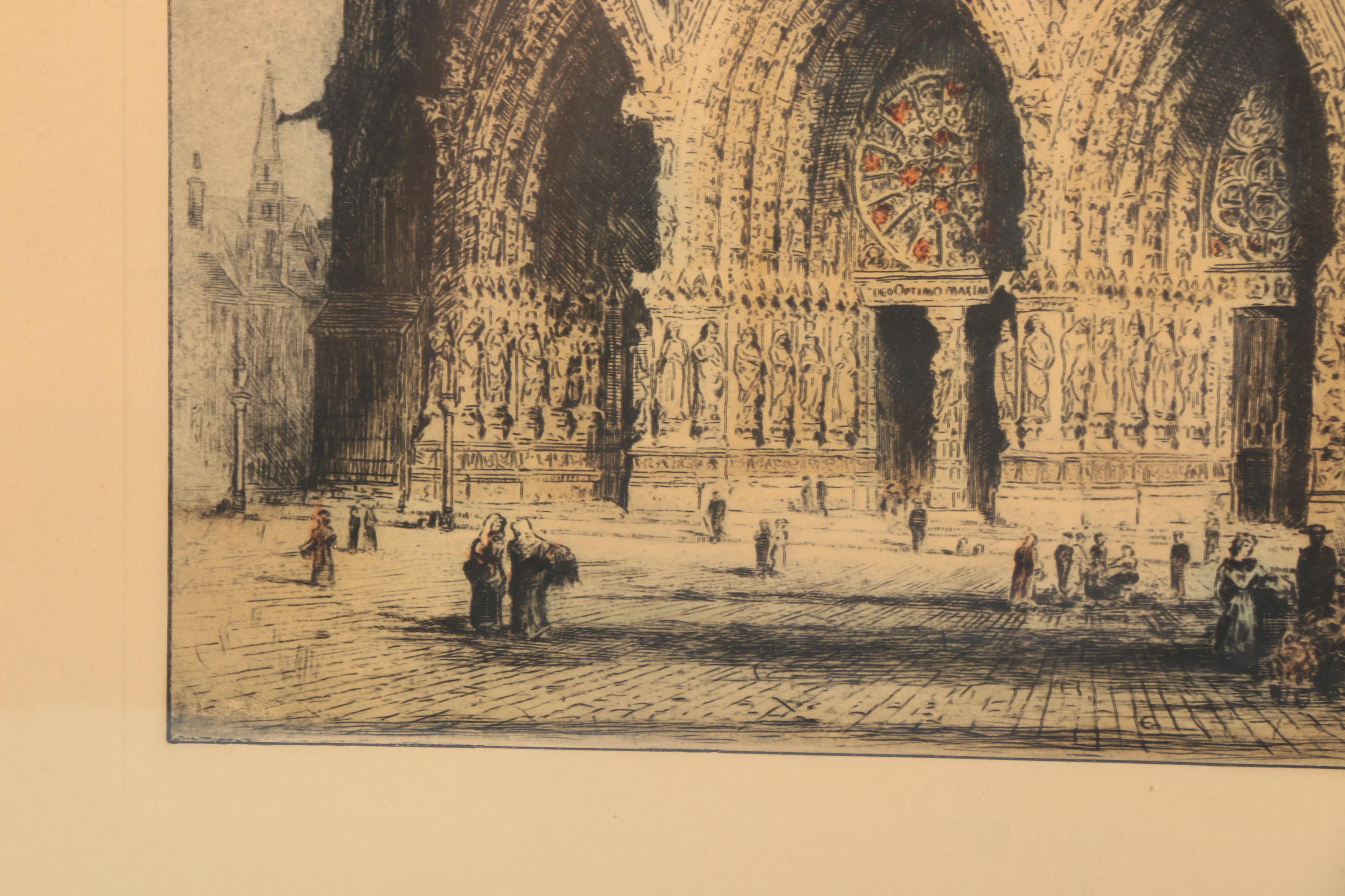 Reproduction Print After James Alphege Brewer's "Rheims Cathedral (West Front)"