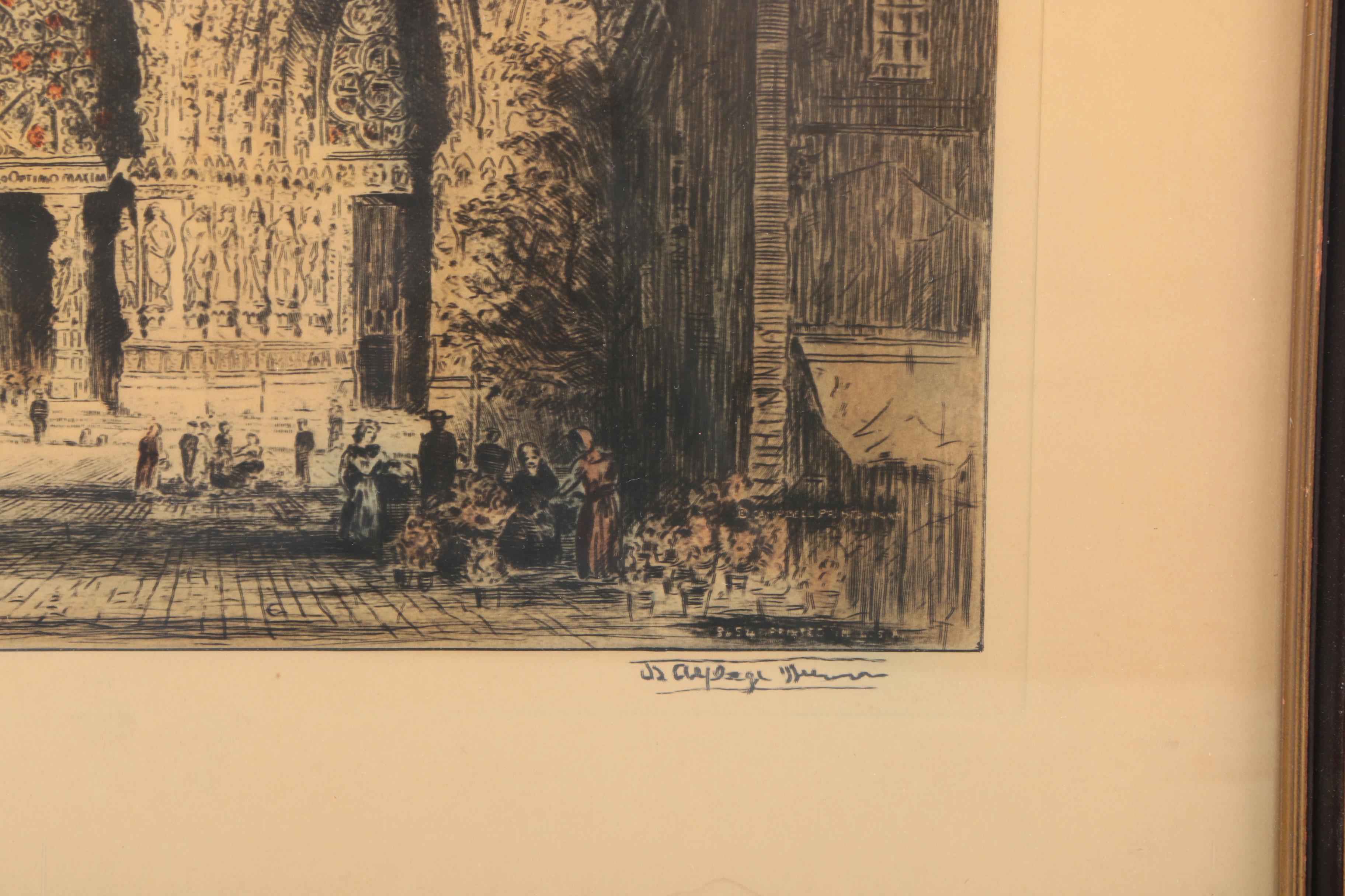 Reproduction Print After James Alphege Brewer's "Rheims Cathedral (West Front)"