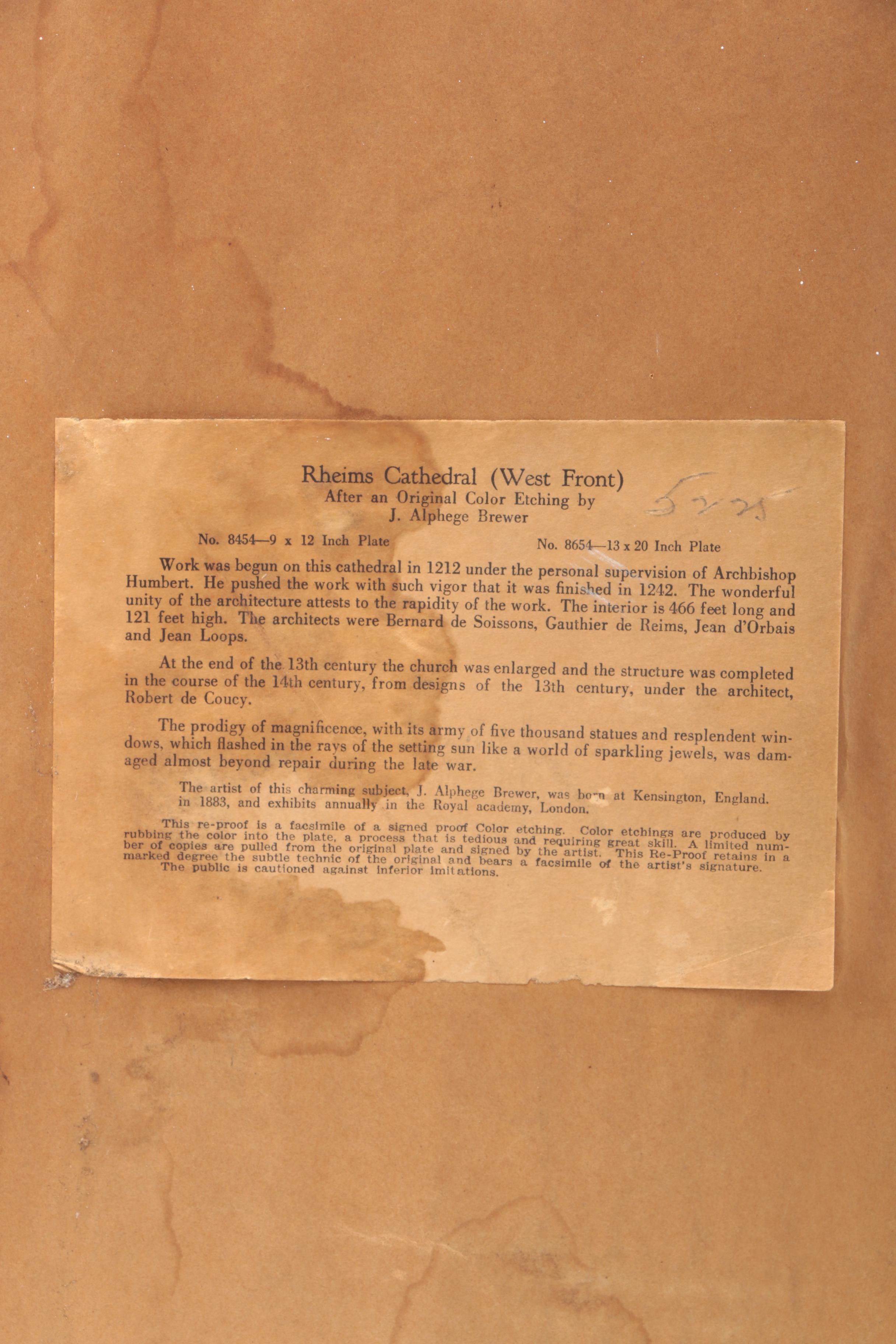 Reproduction Print After James Alphege Brewer's "Rheims Cathedral (West Front)"