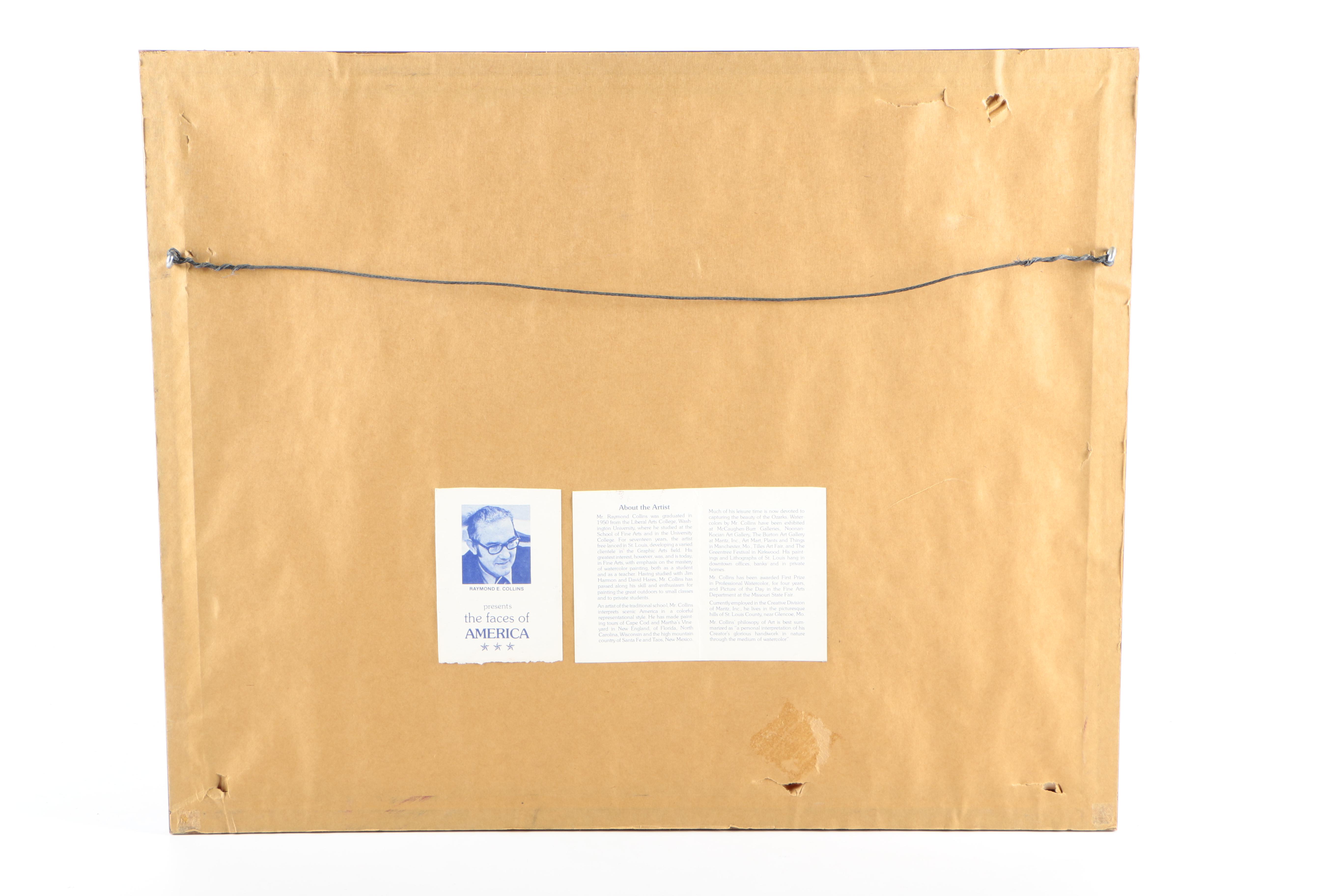 Raymond E. Collins 1979 Watercolor Painting on Paper of Landscape With Barn