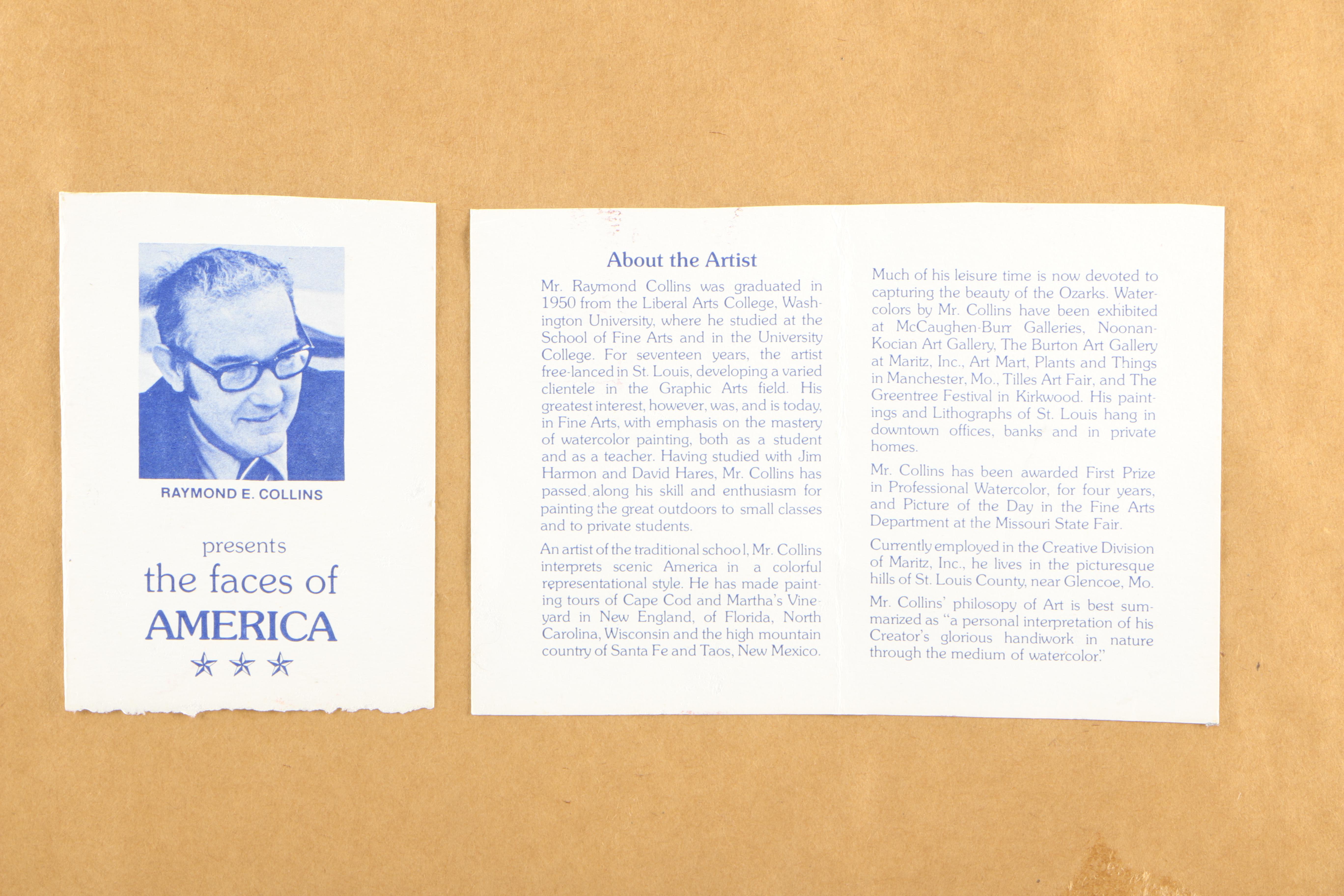 Raymond E. Collins 1979 Watercolor Painting on Paper of Landscape With Barn