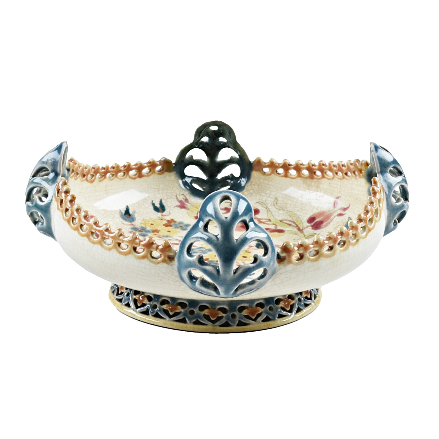 19th-Century Zsolnay Reticulated Ceramic Console Bowl