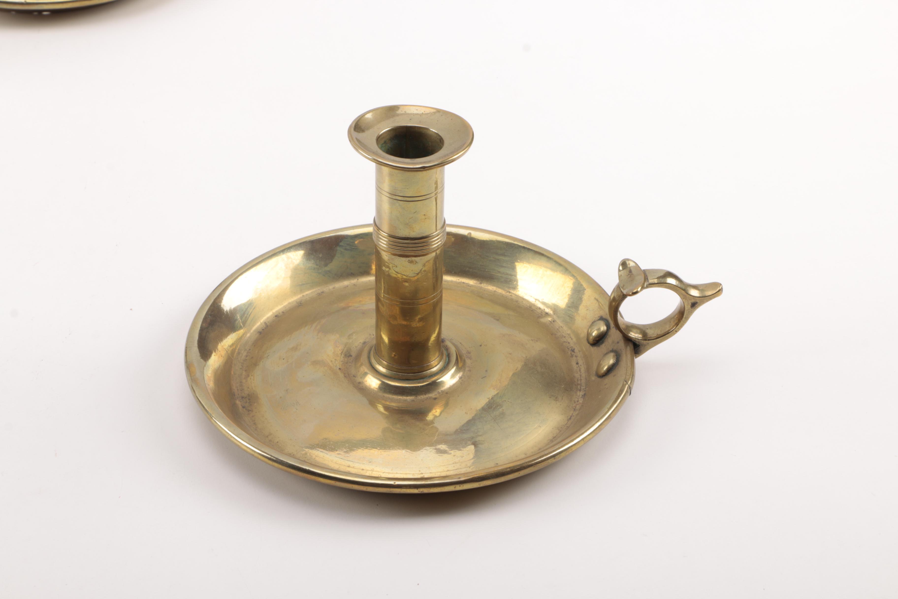 Antique Brass Candlesticks Including Push-Ups