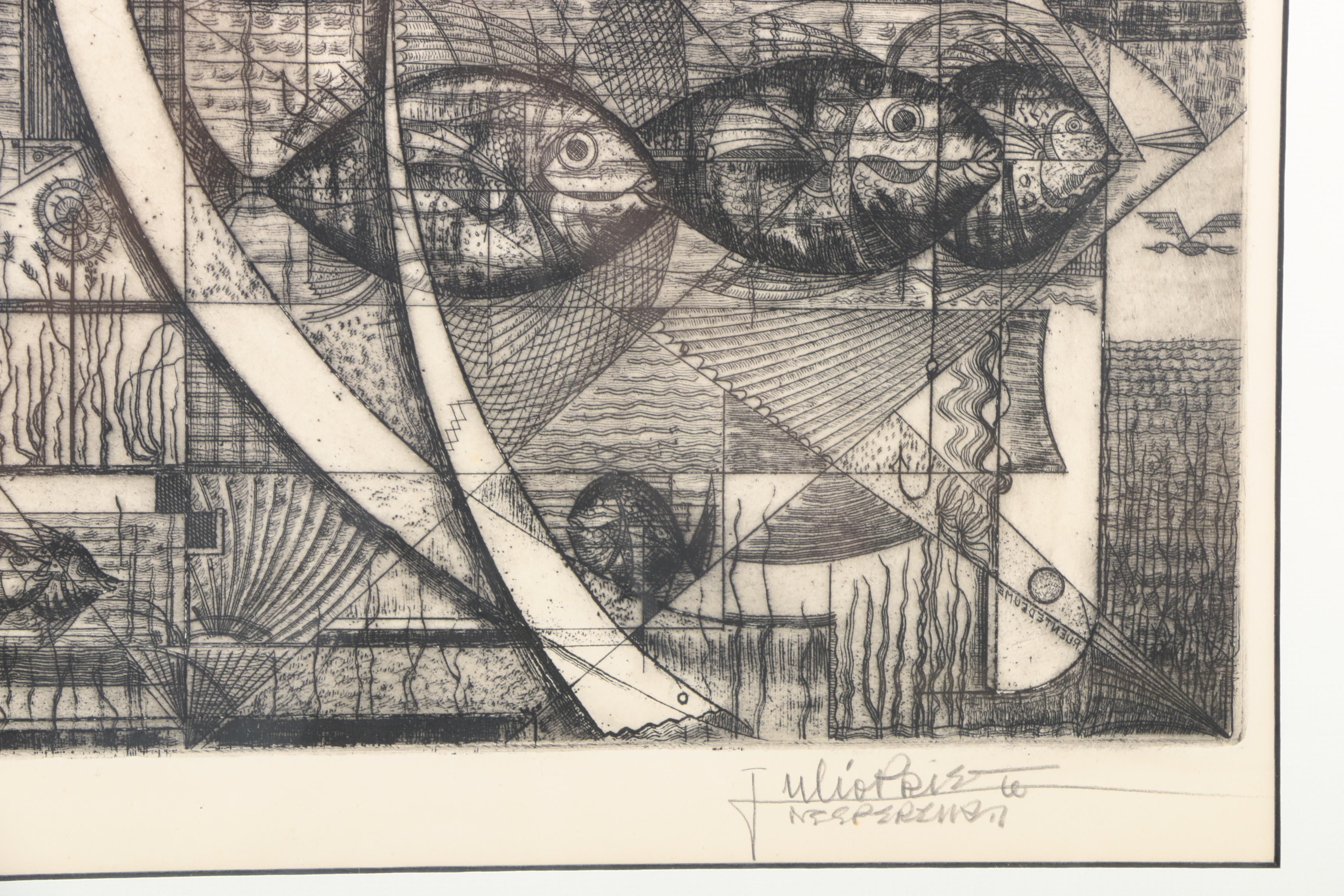 Julio Prieto Nespereira Artist Proof Etching on Paper "Recuerdos de mis Retonos Gallegos"