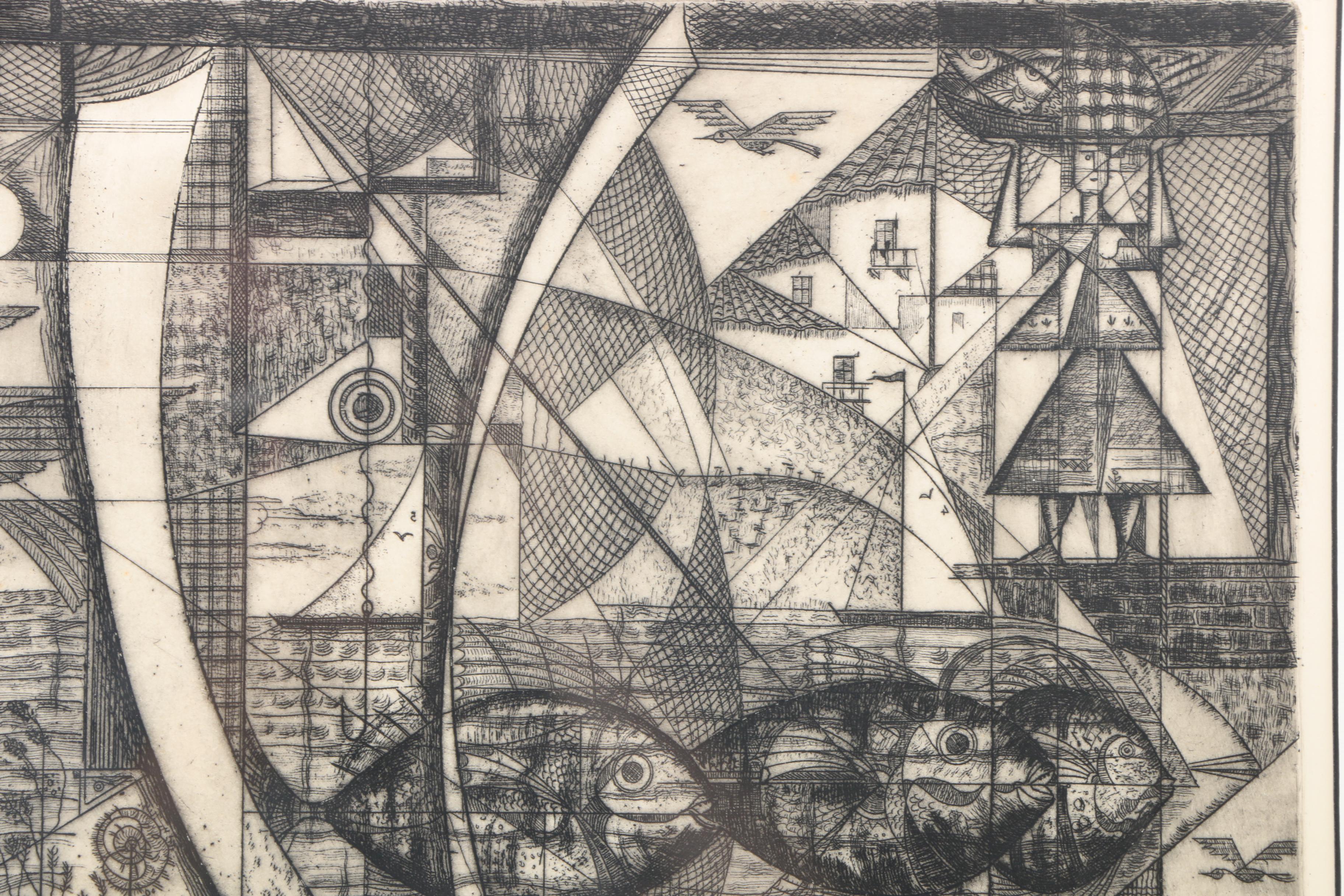 Julio Prieto Nespereira Artist Proof Etching on Paper "Recuerdos de mis Retonos Gallegos"