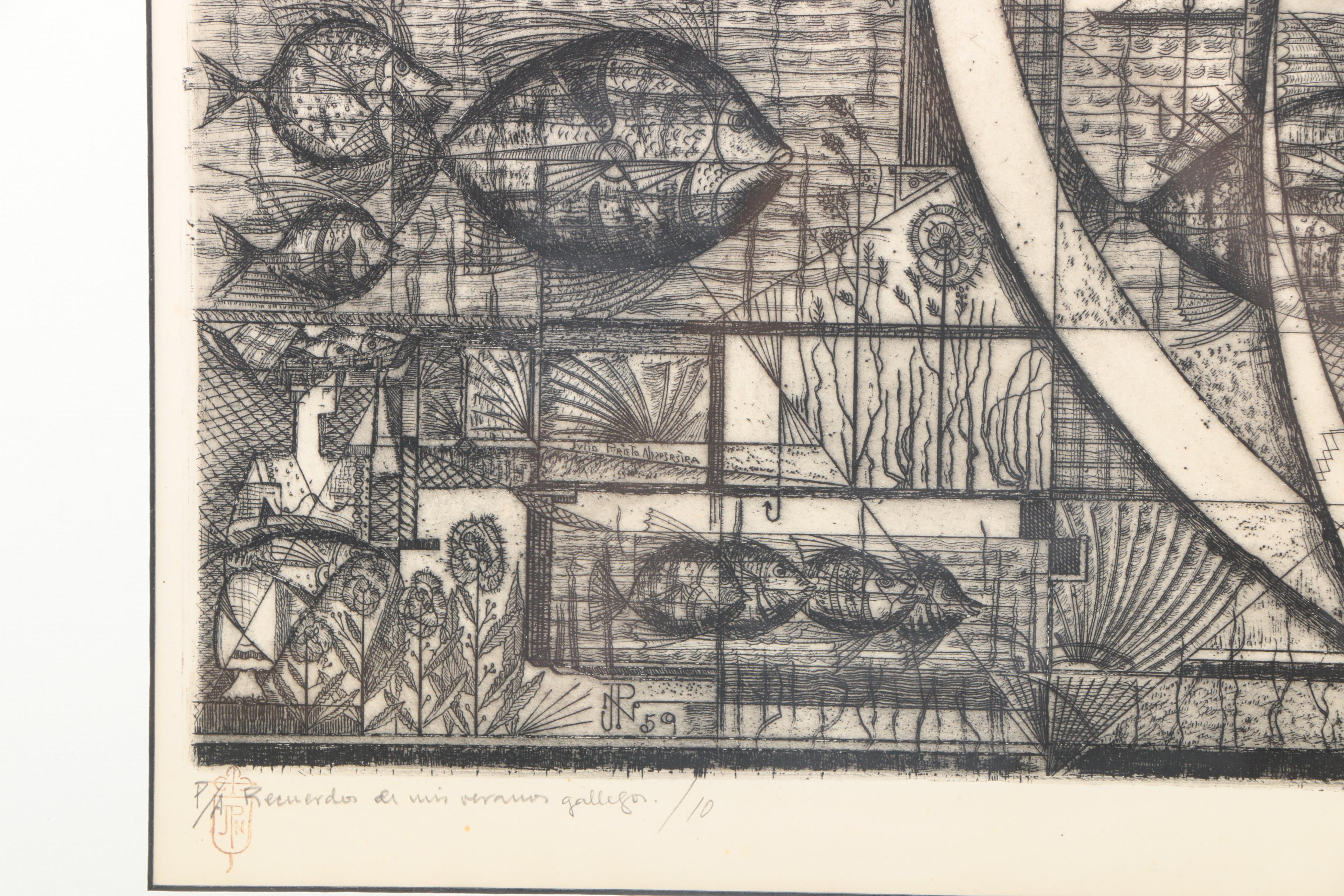 Julio Prieto Nespereira Artist Proof Etching on Paper "Recuerdos de mis Retonos Gallegos"