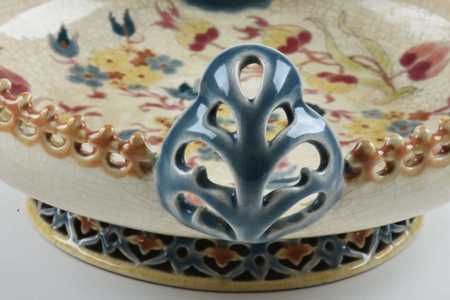 19th-Century Zsolnay Reticulated Ceramic Console Bowl