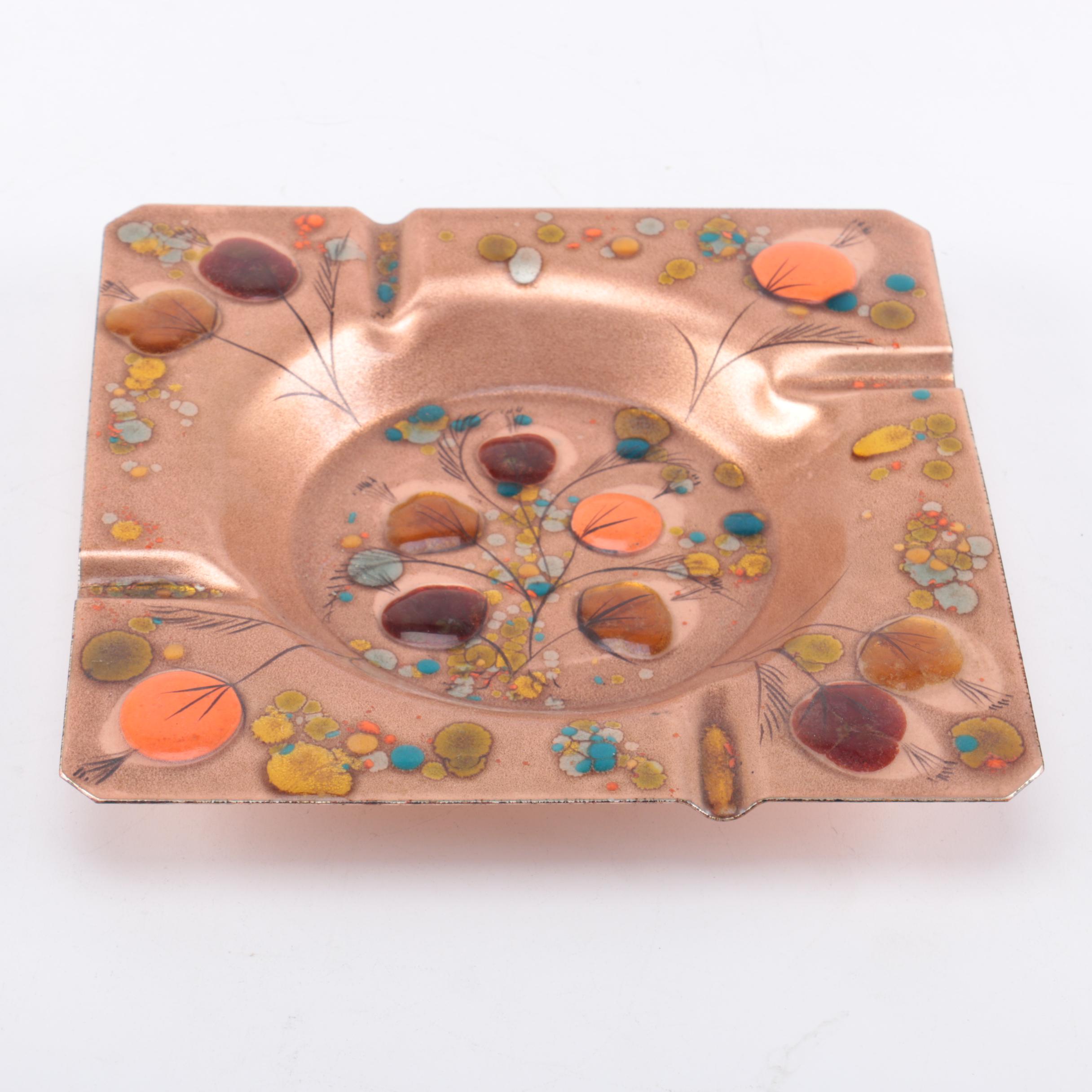 Copper Ashtray With Framed Metal Wall Decor