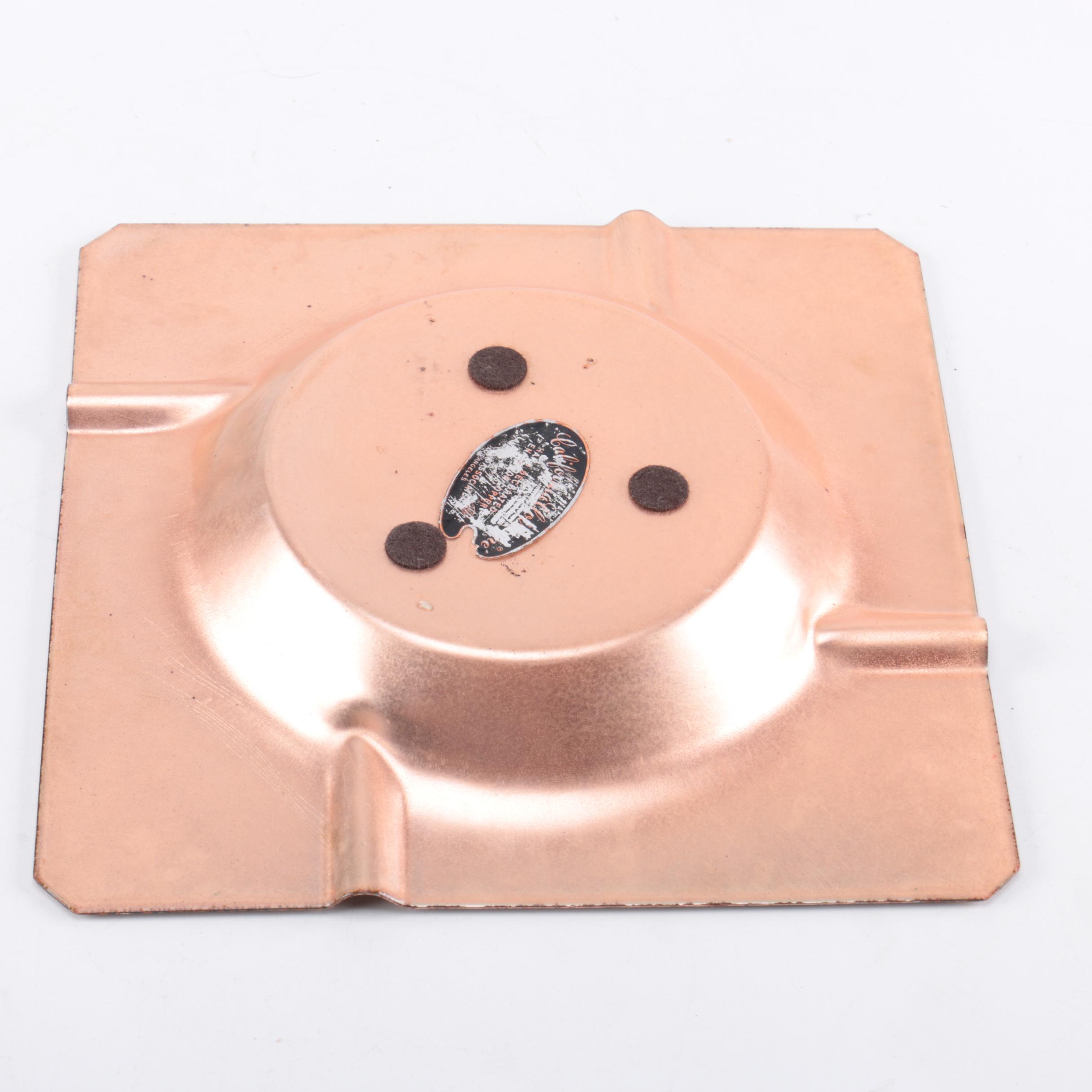 Copper Ashtray With Framed Metal Wall Decor