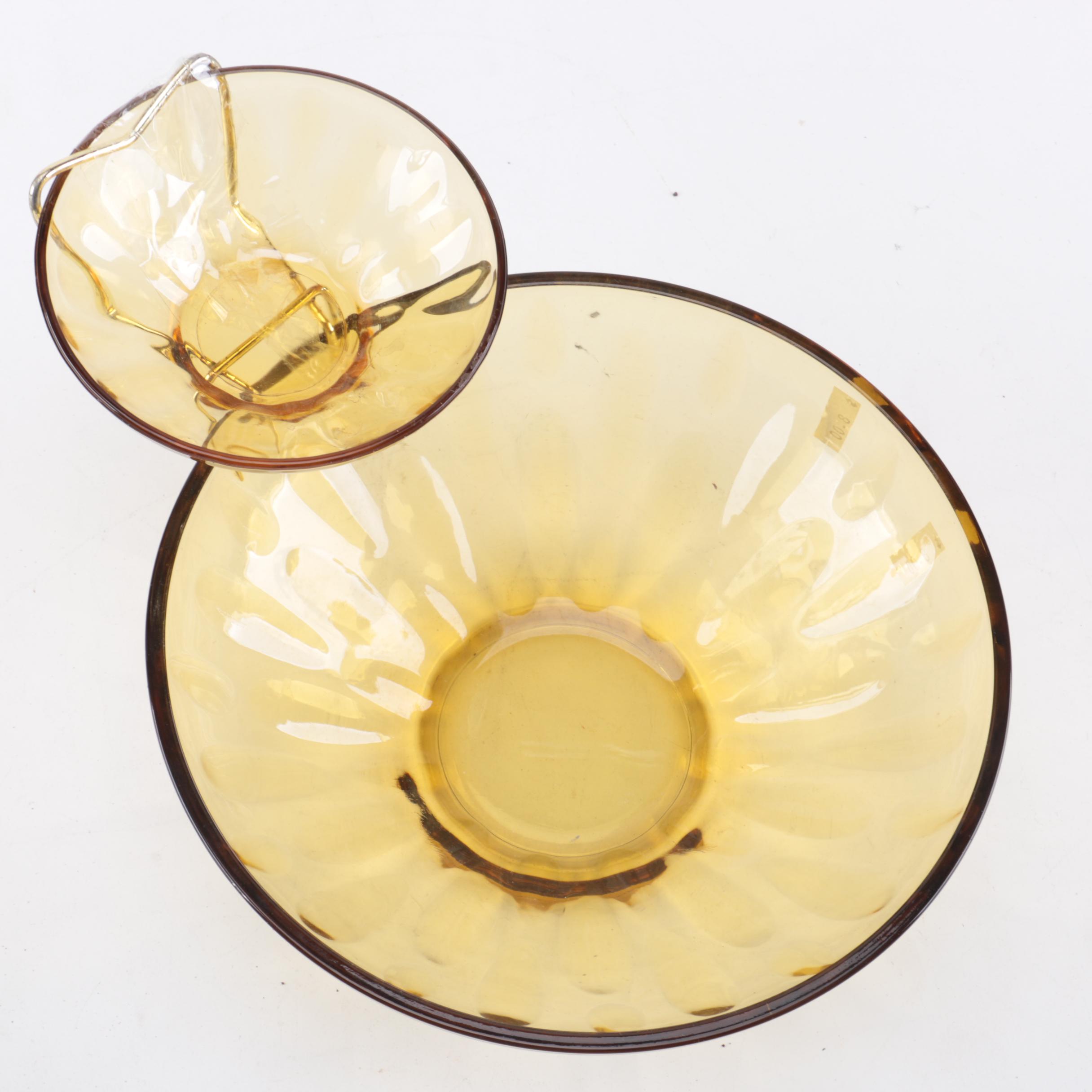 Mid Century Modern Amber Glass Chip and Dip Bowls