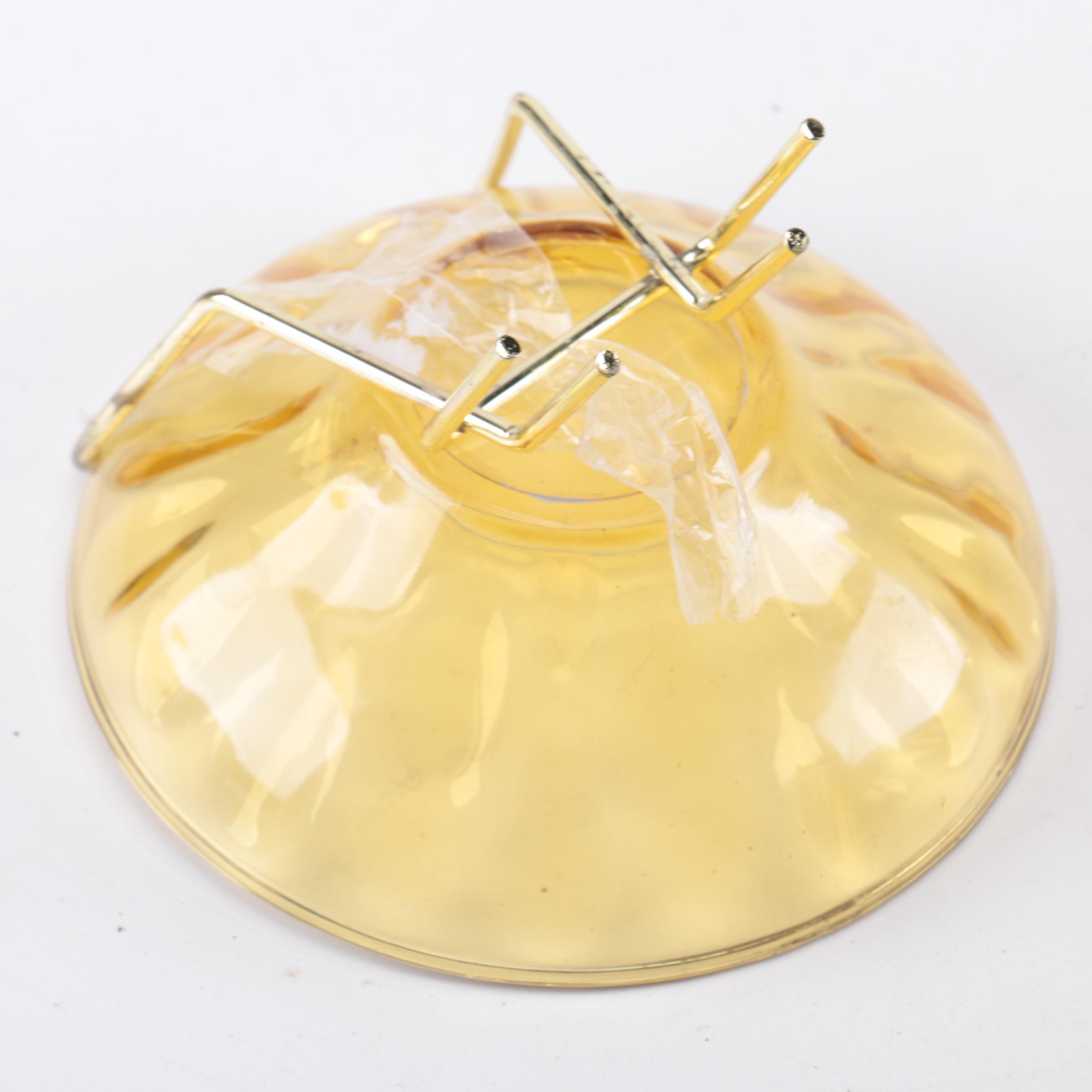 Mid Century Modern Amber Glass Chip and Dip Bowls