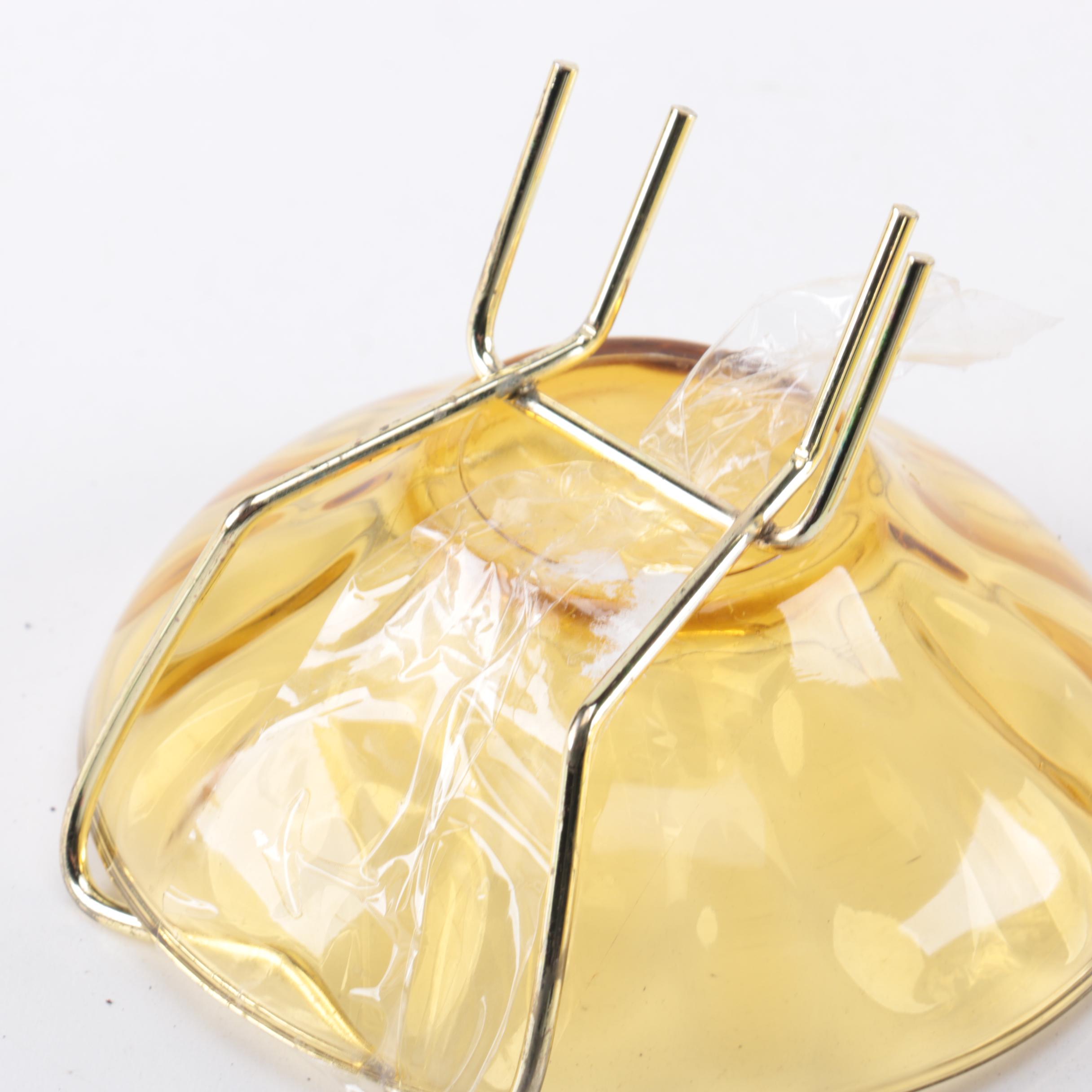 Mid Century Modern Amber Glass Chip and Dip Bowls