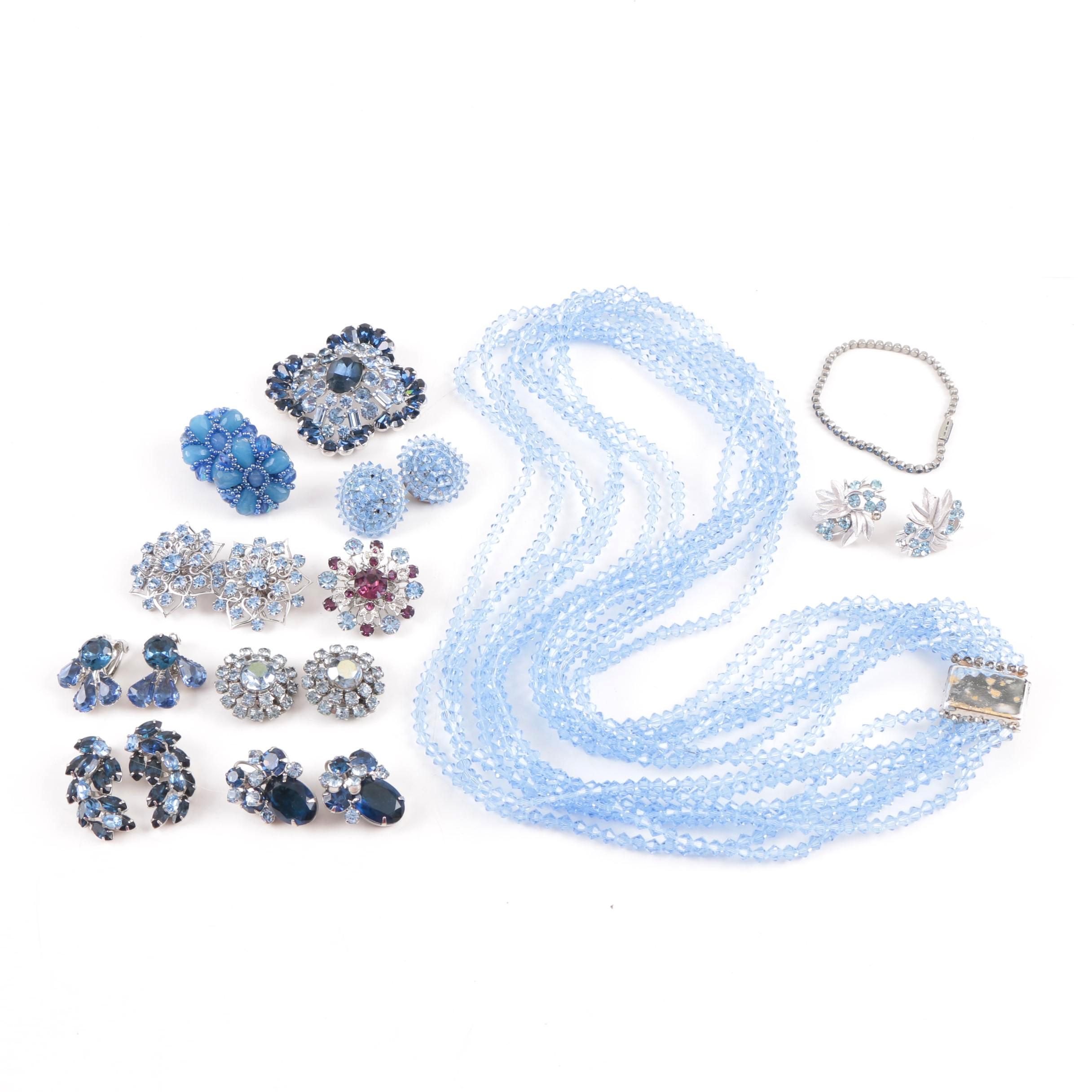 Collection of Blue Tone Jewelry Including Trifari