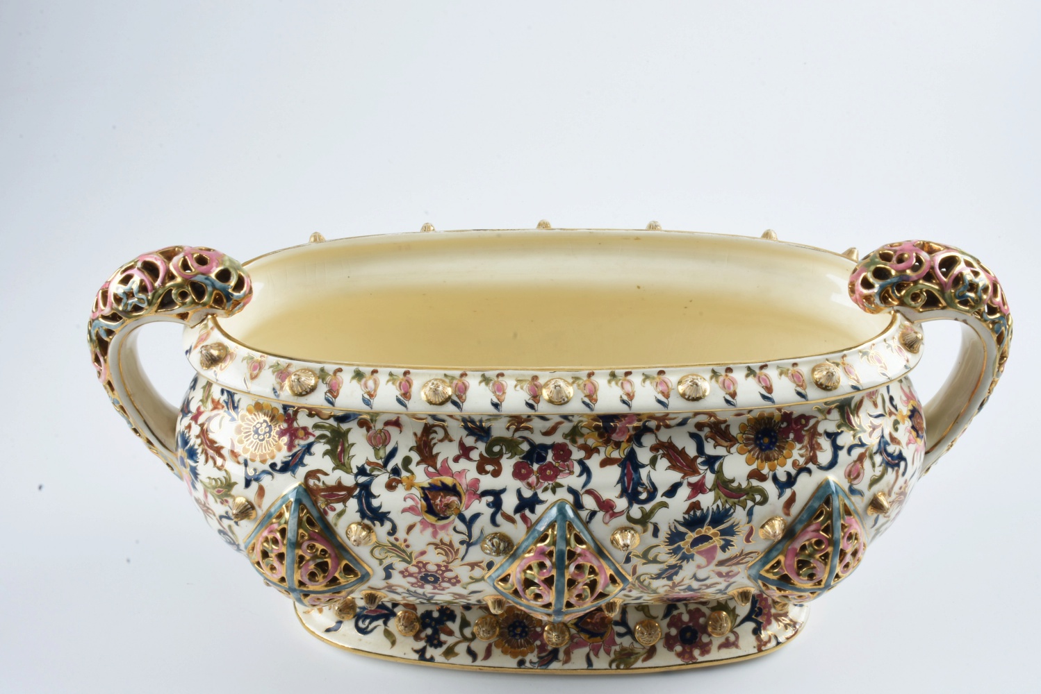 19th-Century Fischer J. Reticulated Ceramic Handled Centerpiece
