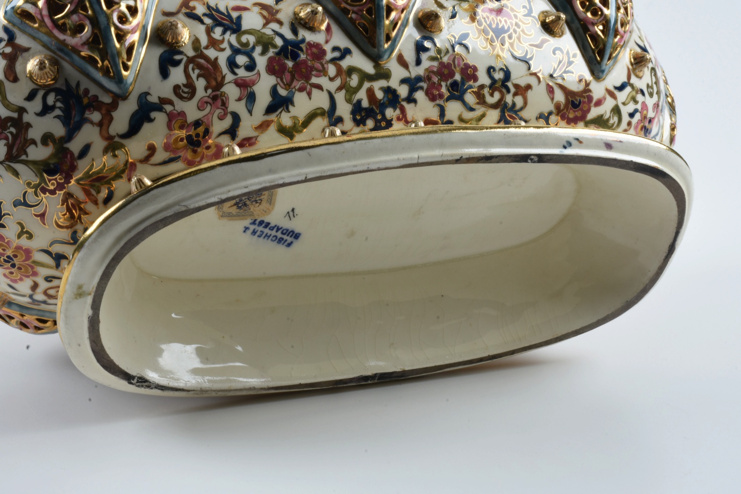 19th-Century Fischer J. Reticulated Ceramic Handled Centerpiece
